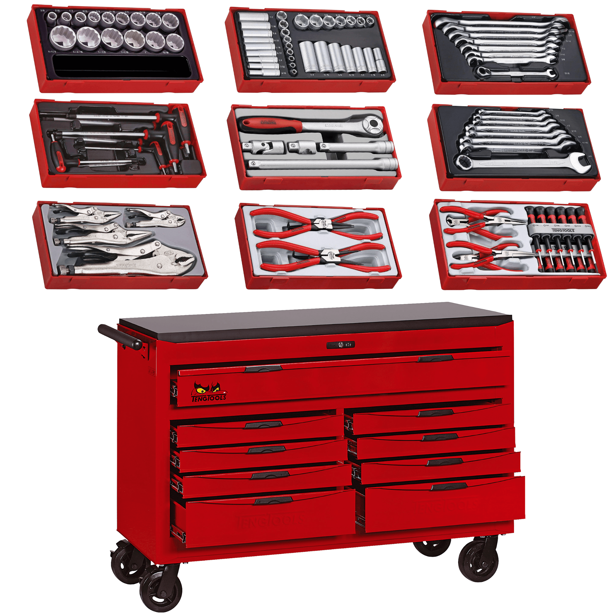 Teng Tools 515 Piece SAE Tool Kit with a 53 Inch Wide Roller Cabinet - TCW809N-SAE