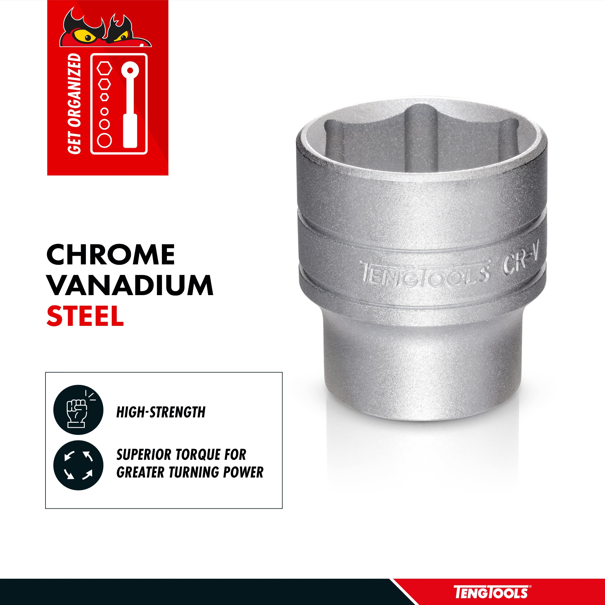 Teng Tools 3/8 Inch Drive 6 Point Metric Shallow Chrome Vanadium Sockets