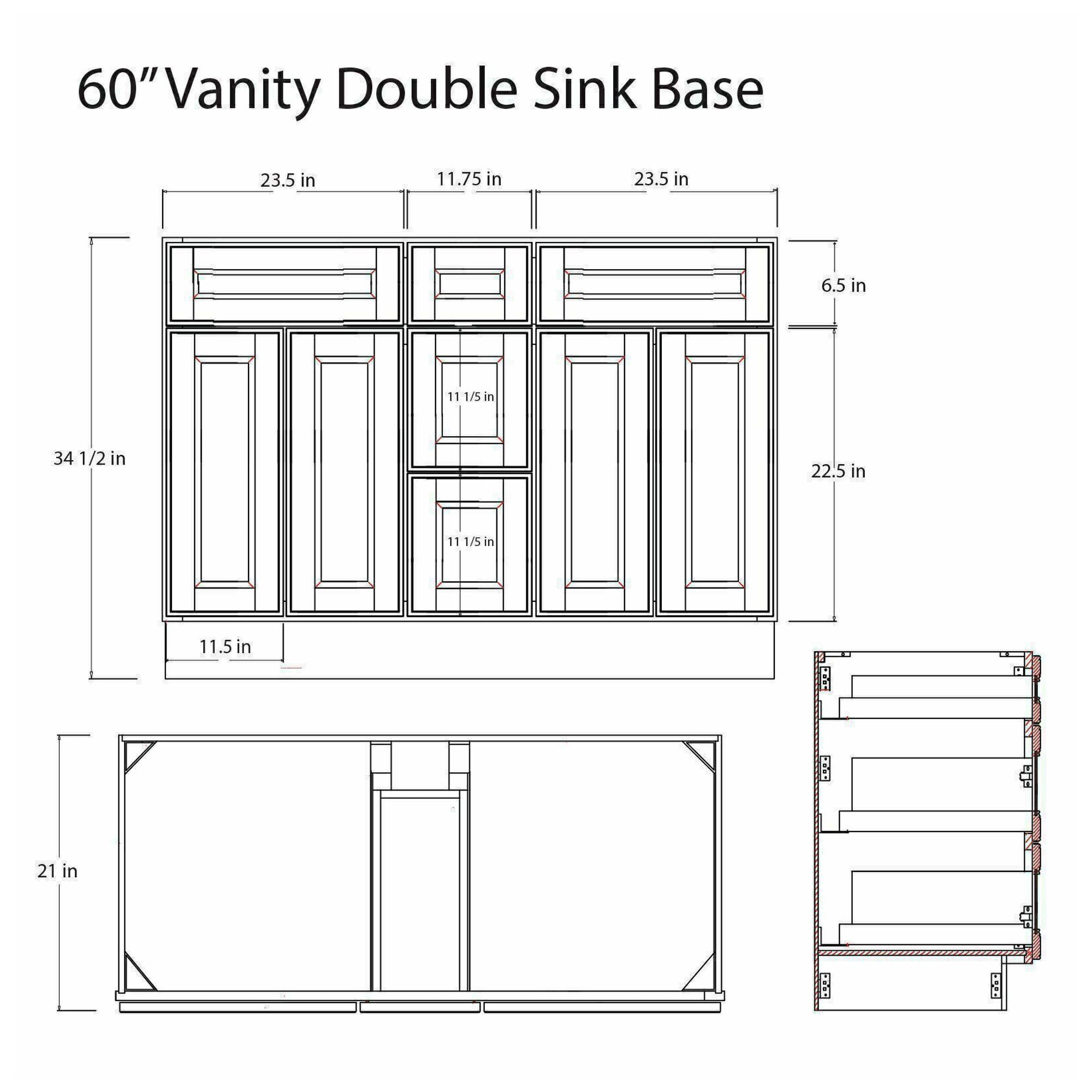 60 Inch Hickory Shaker Double Sink Bathroom Vanity with Drawers