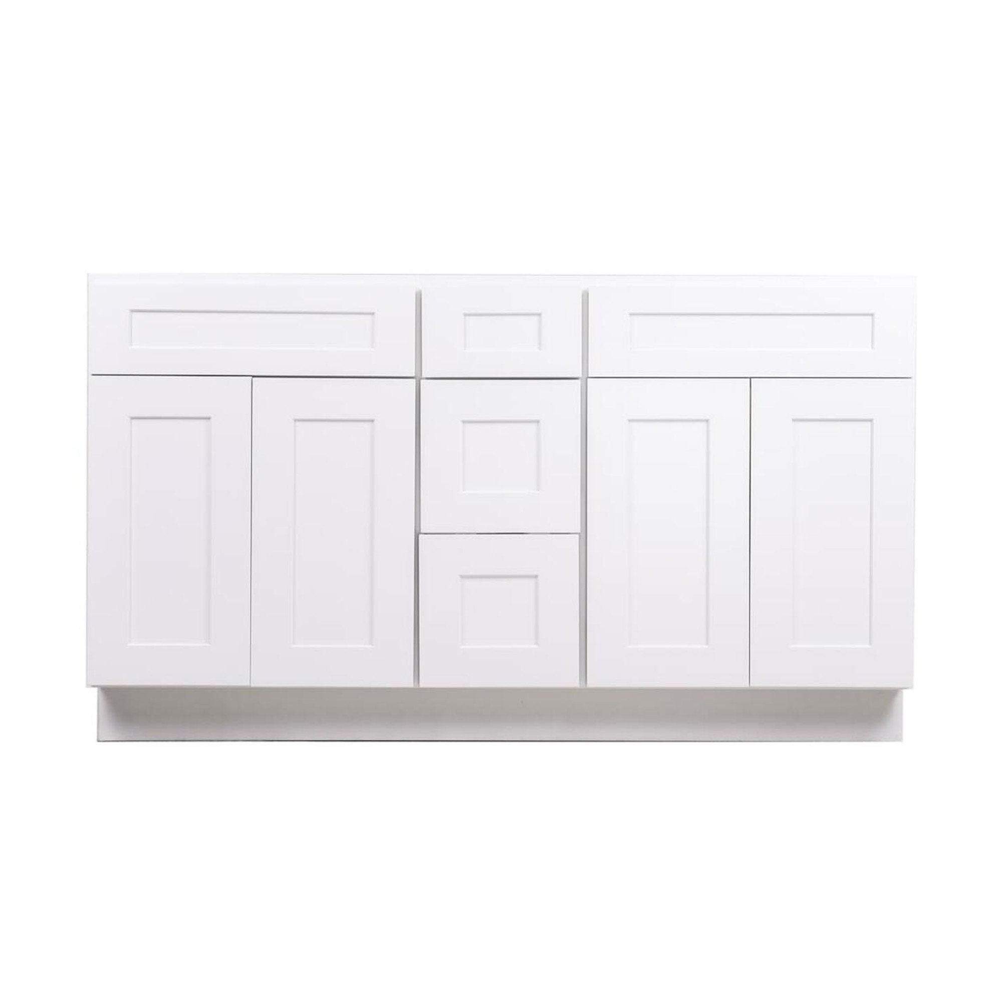 60 Inch White Shaker Double Sink Bathroom Vanity with Drawers