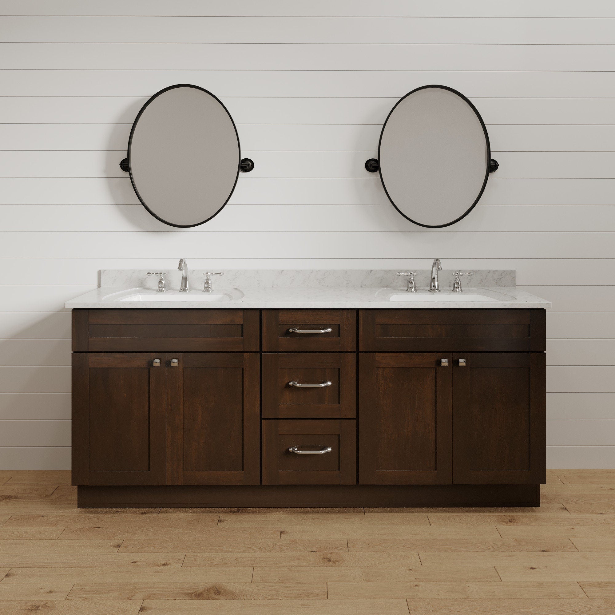80 Inch Espresso Shaker Double Sink Bathroom Vanity with Drawers