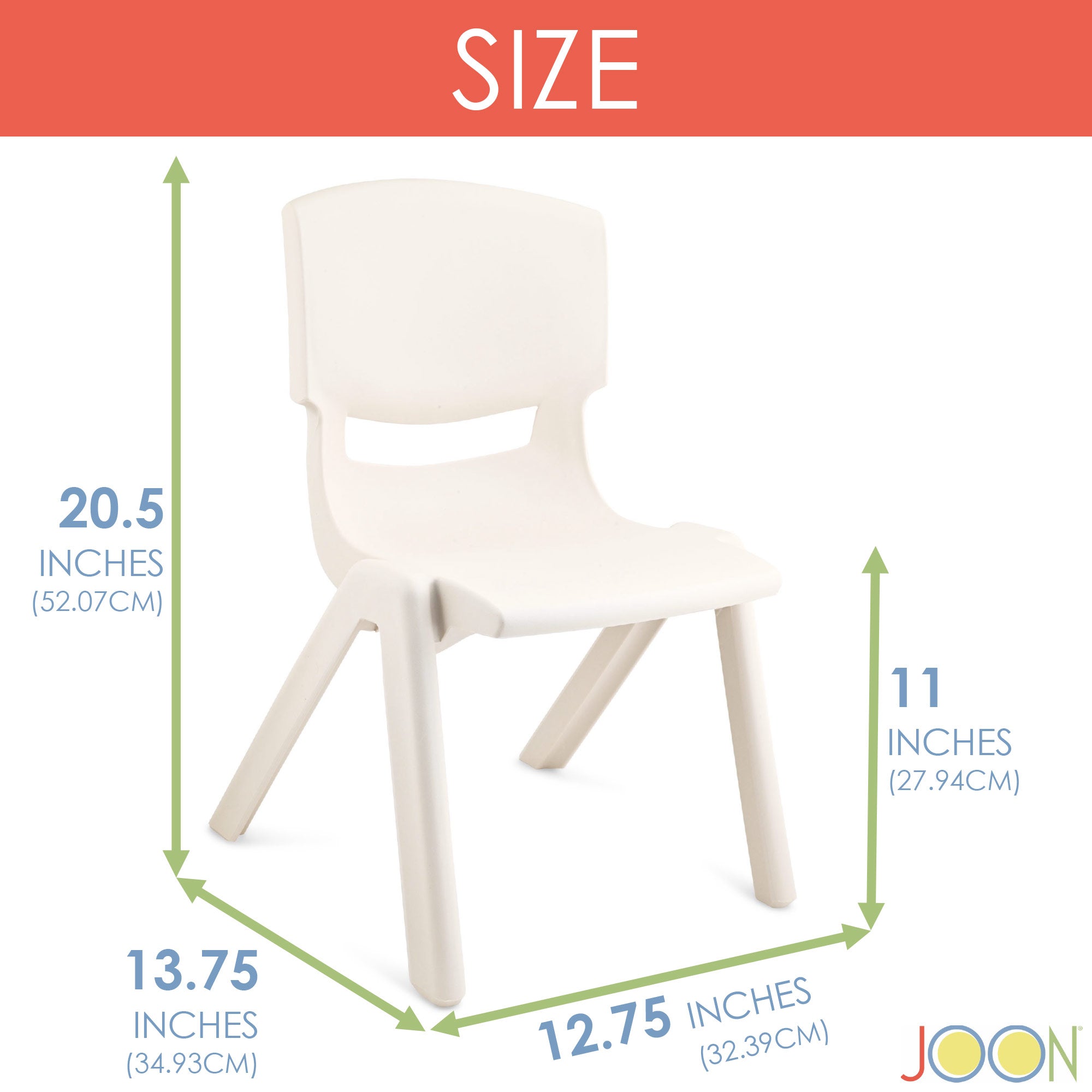 JOON Stackable Plastic Kids Learning Chairs, Ivory, 20.5x12.75X11 Inches, 2-Pack (Pack of 2)