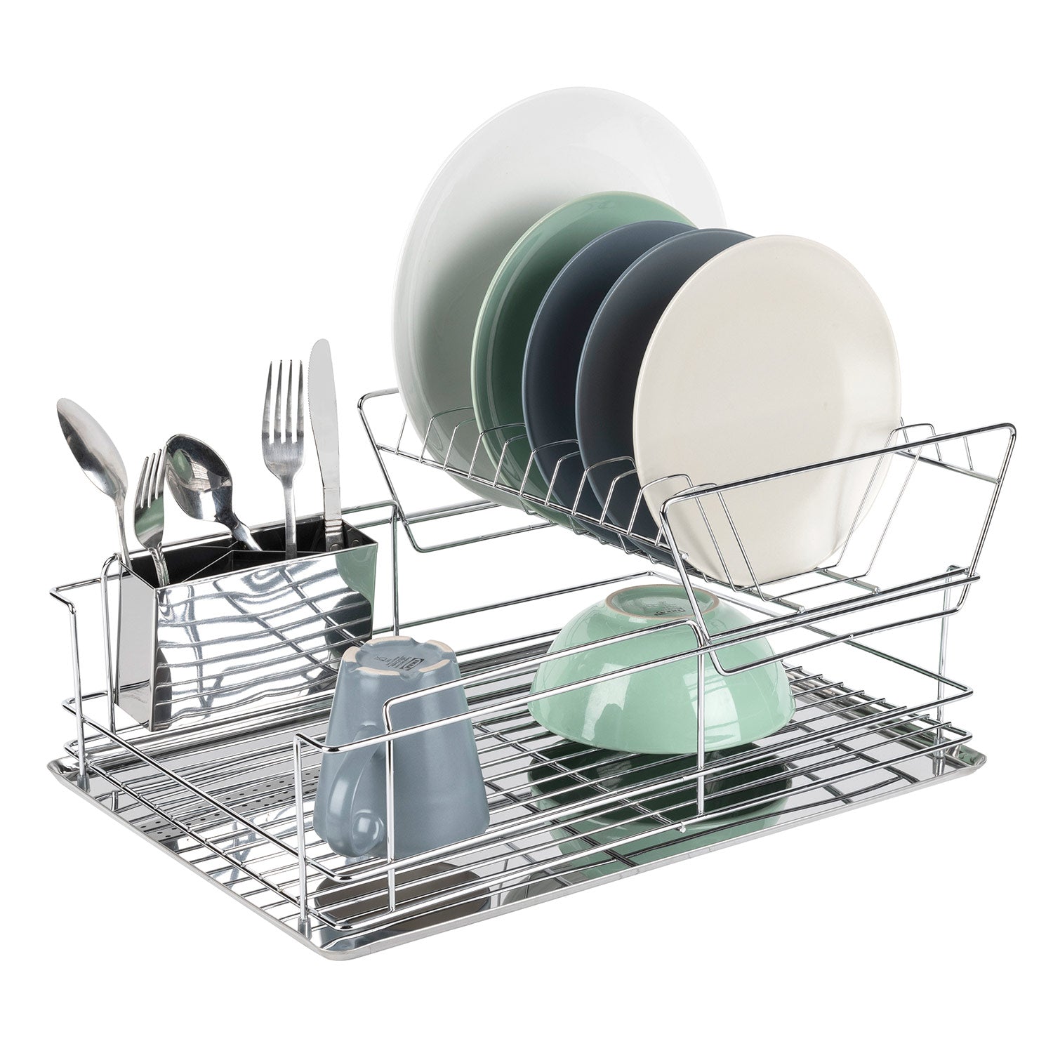 Premius 2 Tier Chrome Finished Dish Rack, Silver, 18.5x13x9 Inches