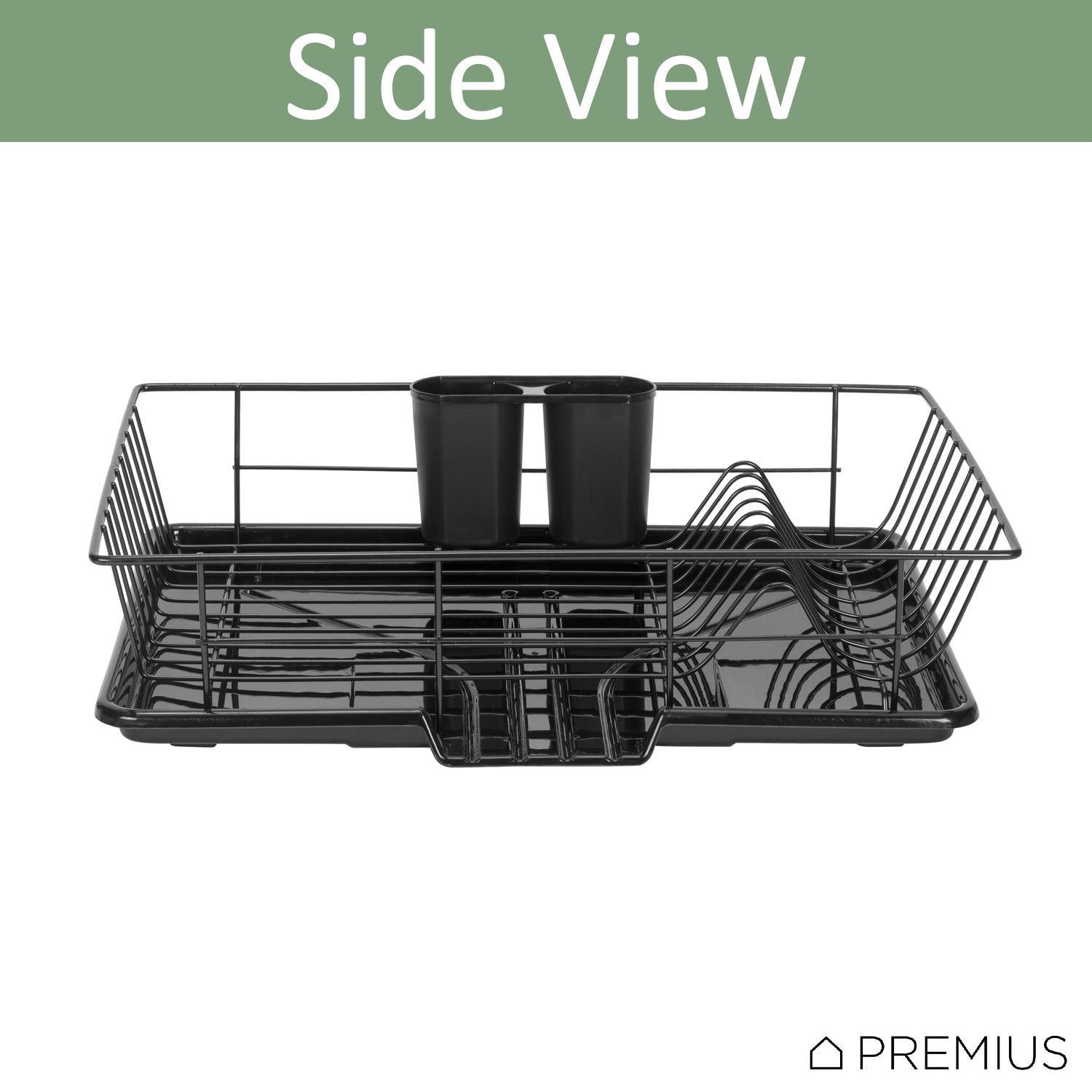 Premius 3-Piece Dish Drainer With Cutlery Holder, Black, 19x12x5 Inches