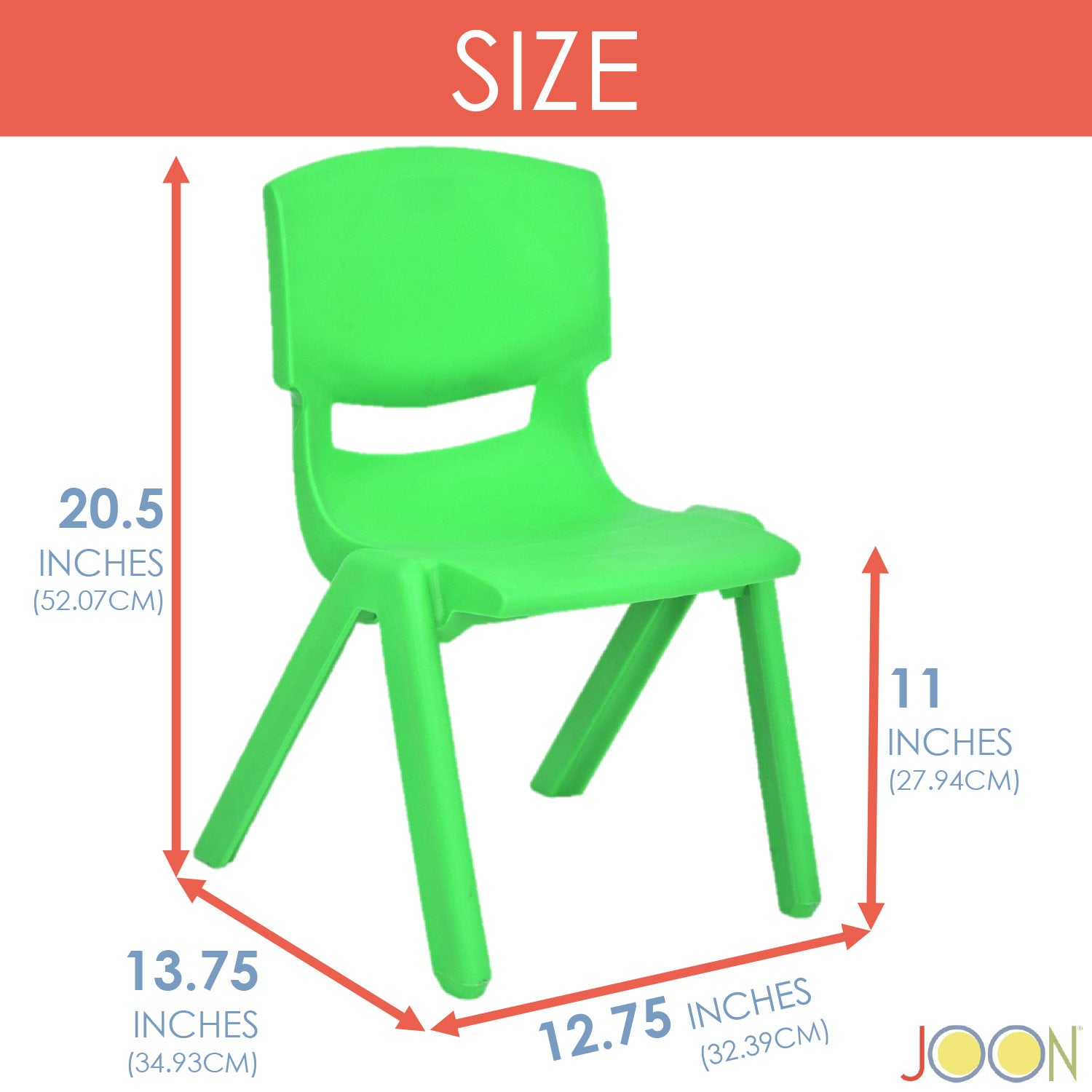 JOON Stackable Plastic Kids Learning Chairs, Green, 20.5x12.75X11 Inches, 2-Pack (Pack of 2)