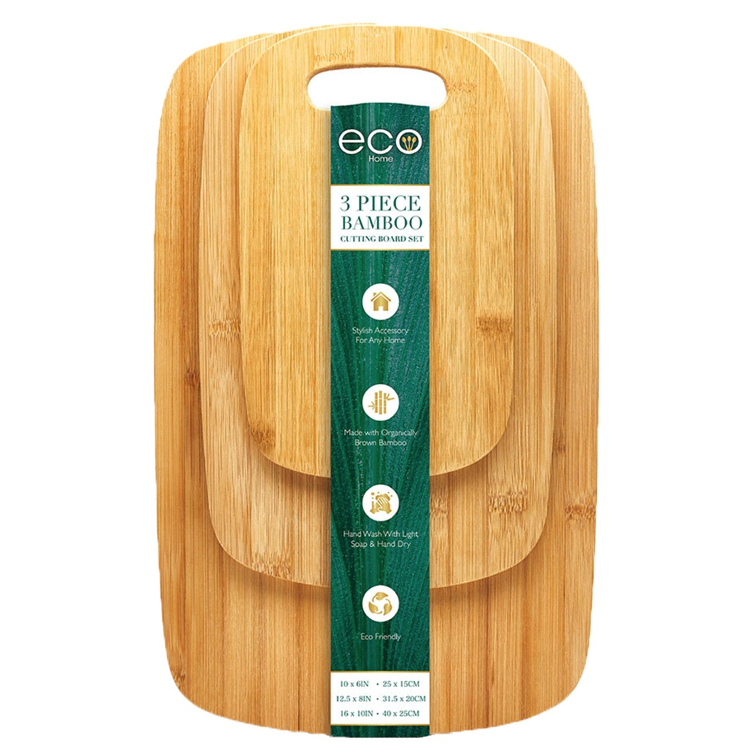 PREMIUS 3 Piece Bamboo Cutting Board Set, 10x6,12.5x8, and 16x10 Inches