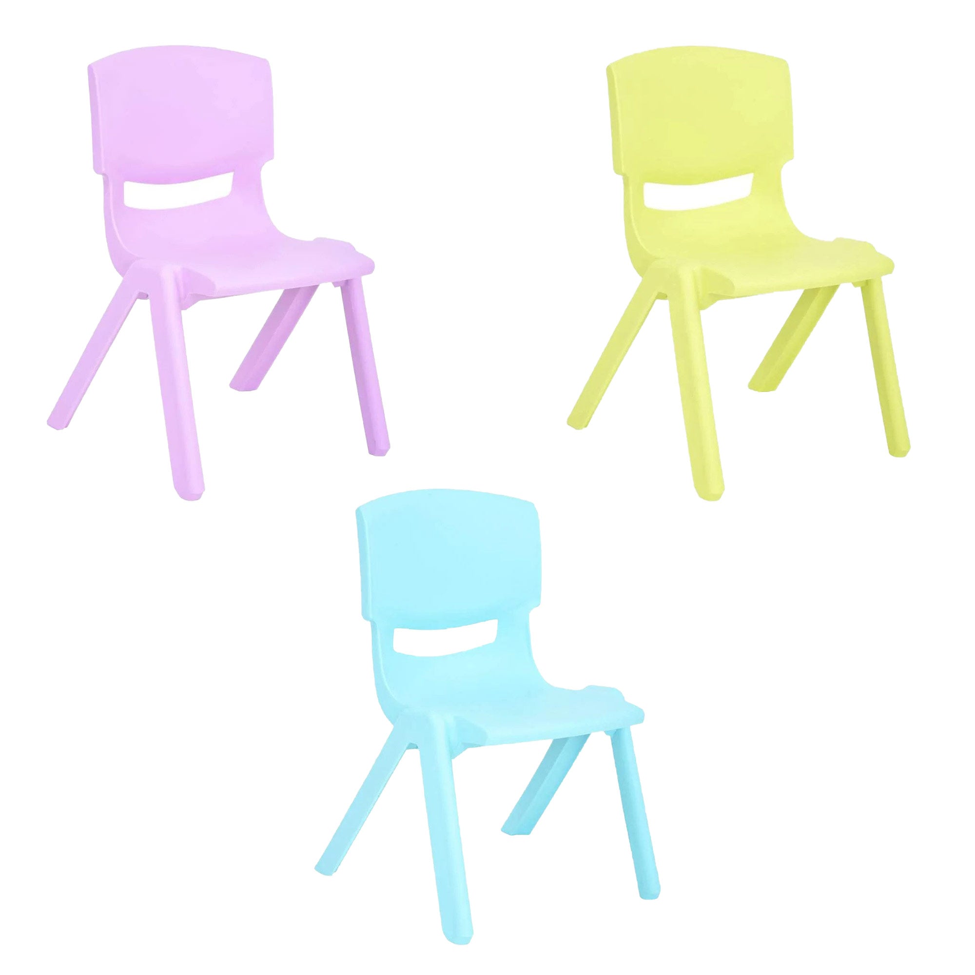 JOON Stackable Plastic Kids Learning Chairs Set, Lilac-Lime-Baby Blue