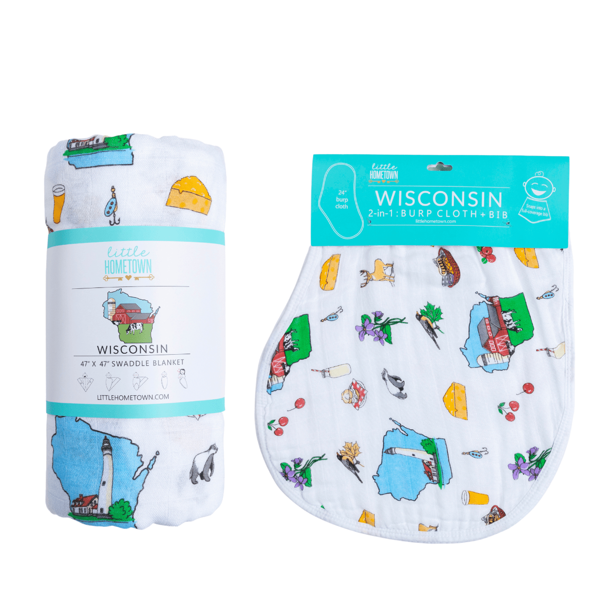 Wisconsin Baby Giftset:  Baby Swaddle Blanket and Burp/Bib Combo