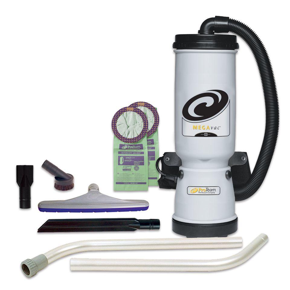 Proteam 107138 MegaVac 10 qt. Backpack Vacuum with Blower Tool and Xover Multi-Surface Two-Piece Wand Tool Kit