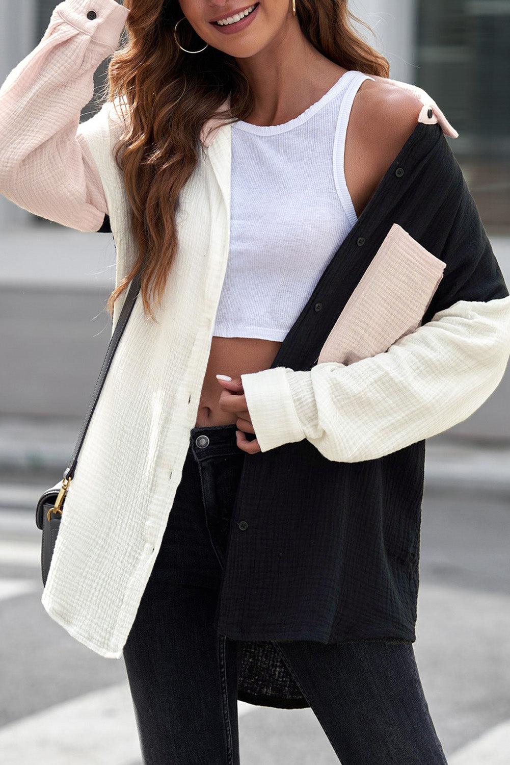 Long Sleeve Contrast Panel Blouse