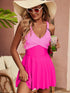 Pink Two-Tone Flared One-Piece Swimsuit