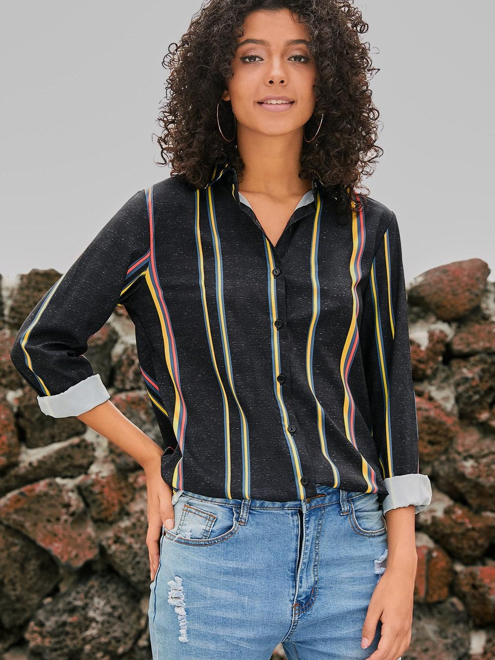 Versatile Striped Button-Up Shirt