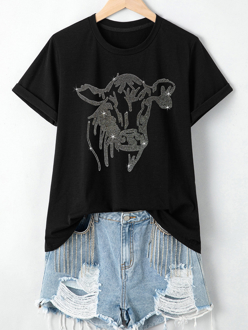 Women's Rhinestone Cow T-Shirt