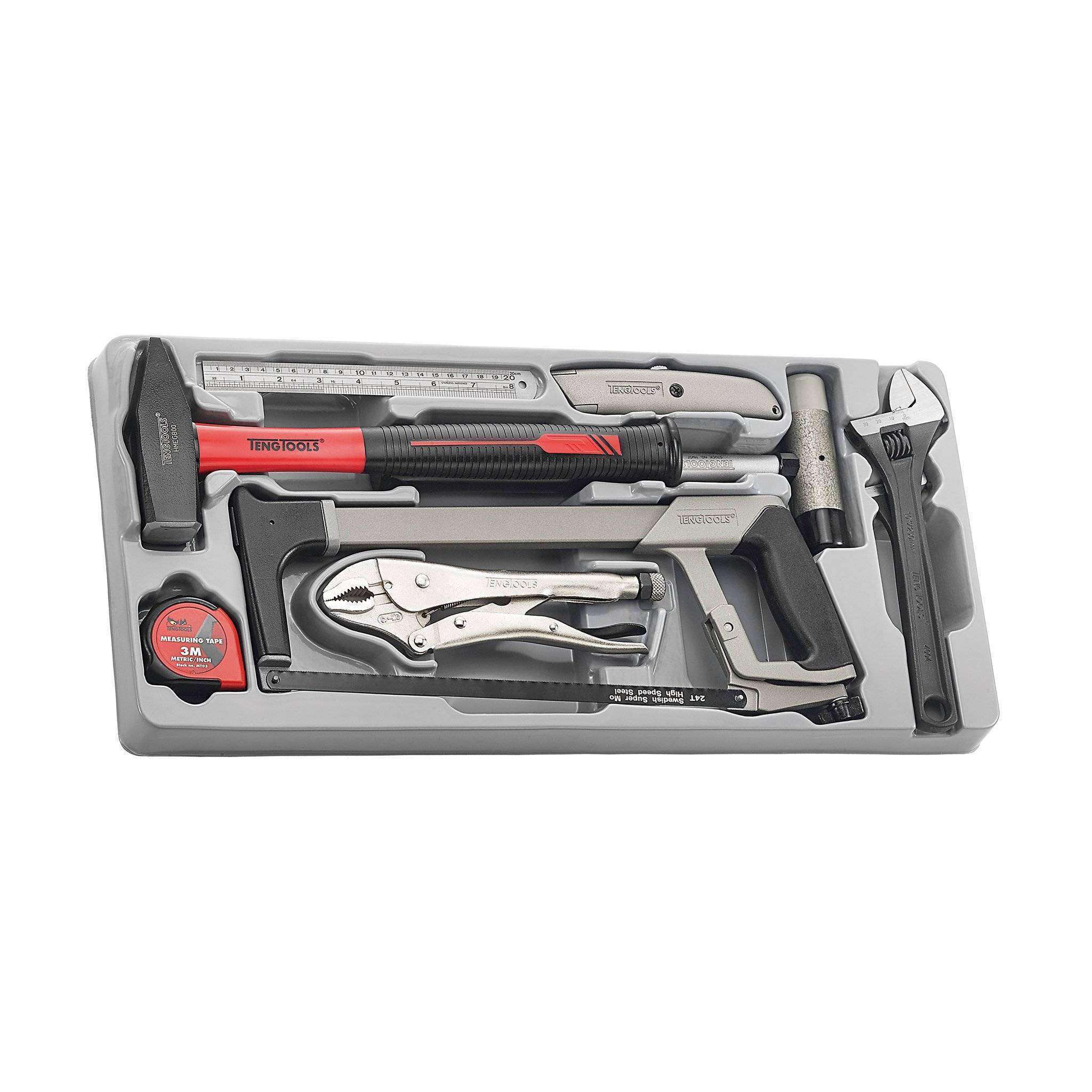 Teng Tools 9 Piece Engineers General Service Tool Set (Wrenches, Knife, Tape, Hammer, Saw) - TTPS09E