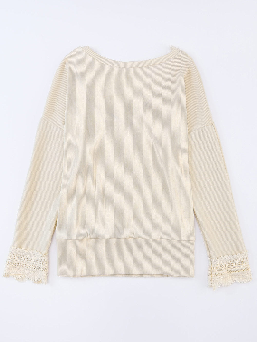 Relaxed Fit Ribbed Knit Blouse with Lace Trim