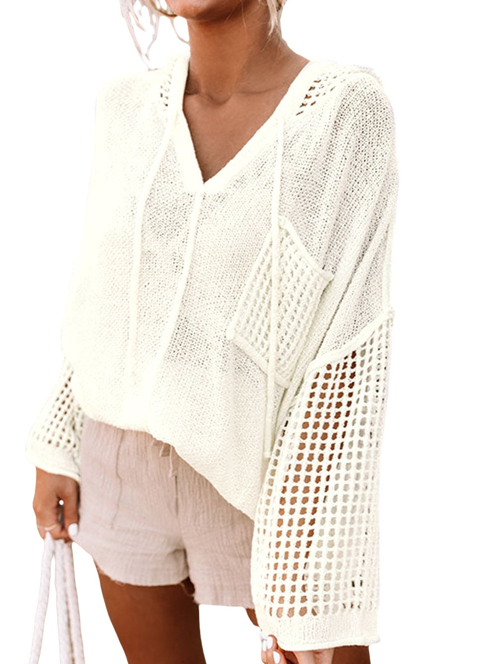 Open Knit Hooded Sweater