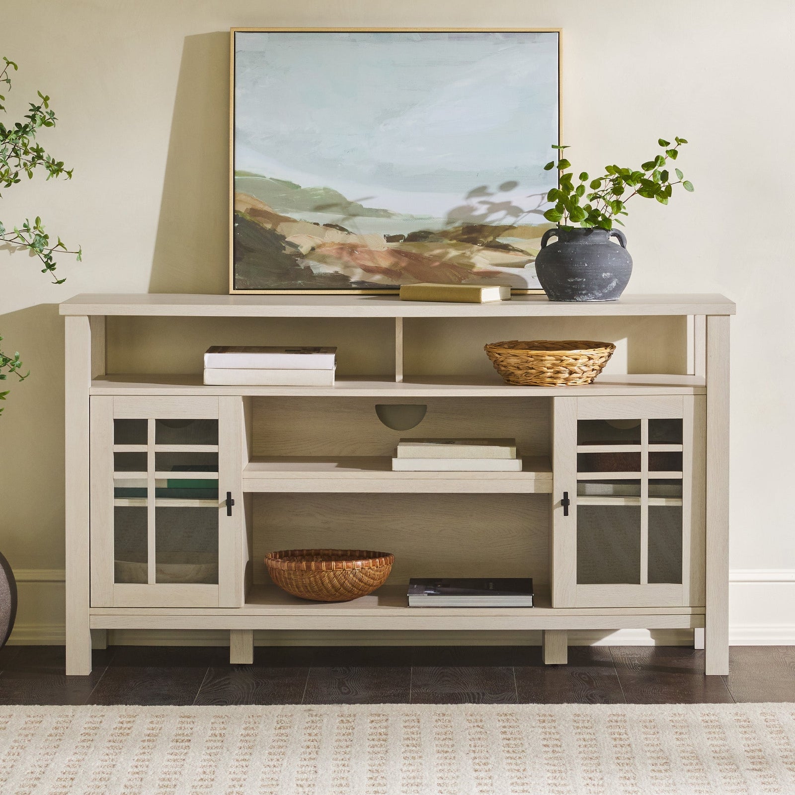 Aparador tipo buffet y mueble de TV de estilo transicional de 2 puertas y 58