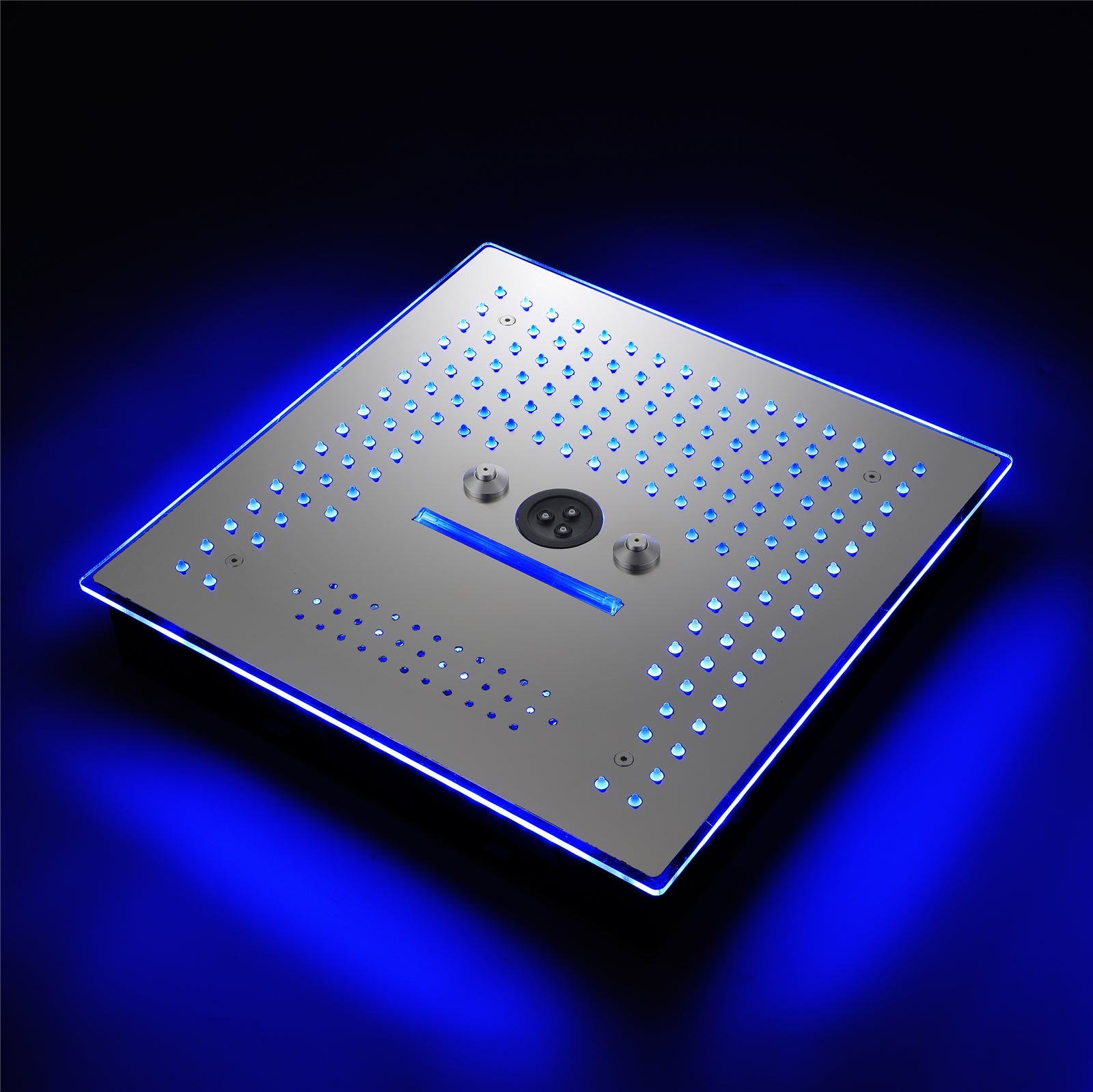 Sistema de ducha termostático digital de 5 posiciones con efecto lluvia, cascada y masaje con agua, de níquel cepillado, de 16 pulgadas, con 64 luces LED e integración de música por Bluetooth