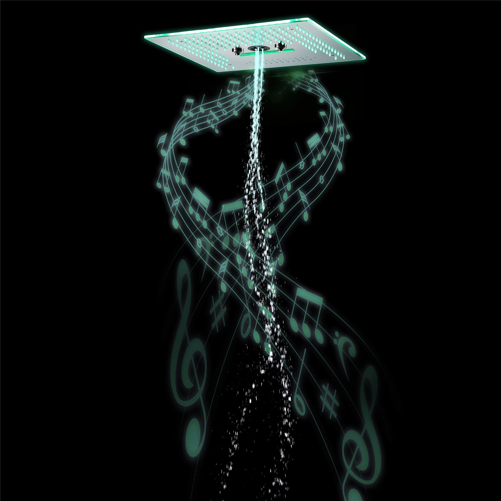 Sistema de ducha termostático digital de 5 posiciones con efecto lluvia, cascada y masaje con agua, de níquel cepillado, de 16 pulgadas, con 64 luces LED e integración de música por Bluetooth