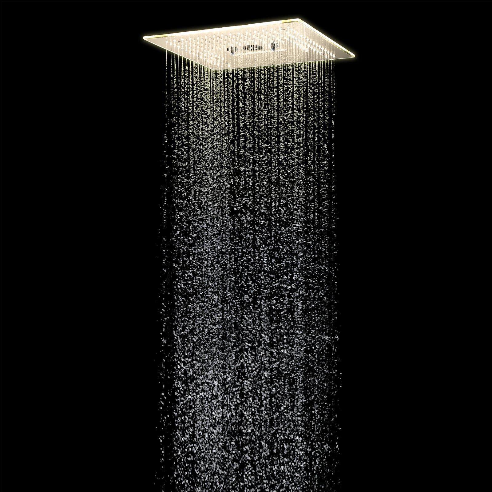 Cabezal de ducha de lluvia, cascada, niebla e hidromasaje de 16 pulgadas con montaje empotrado en oro cepillado con 64 luces LED y música Bluetooth - Grifo de ducha termostático de 5 vías con pantalla digital opcional