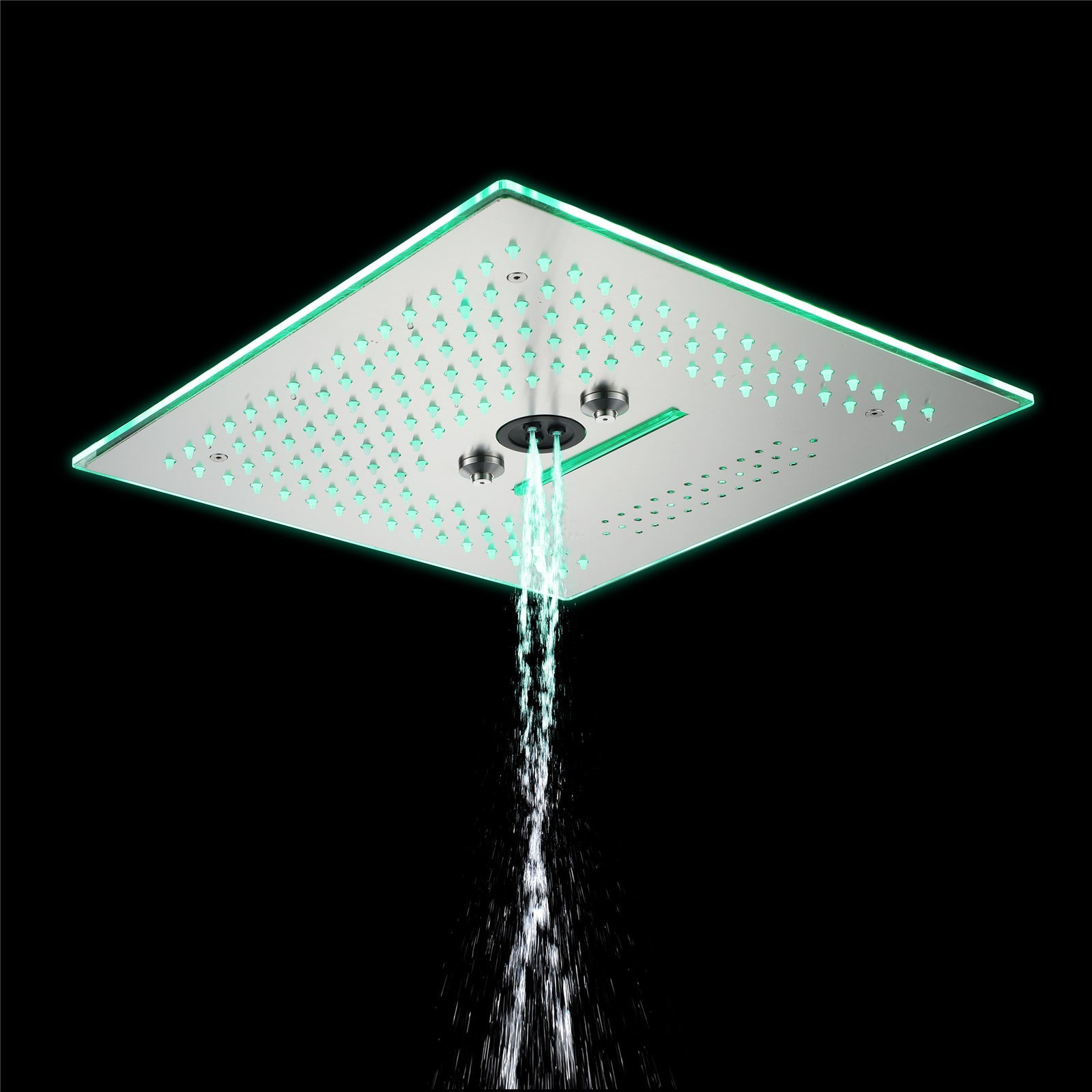 Sistema de ducha termostático digital de 5 posiciones con efecto lluvia, cascada y masaje con agua, de níquel cepillado, de 16 pulgadas, con 64 luces LED e integración de música por Bluetooth