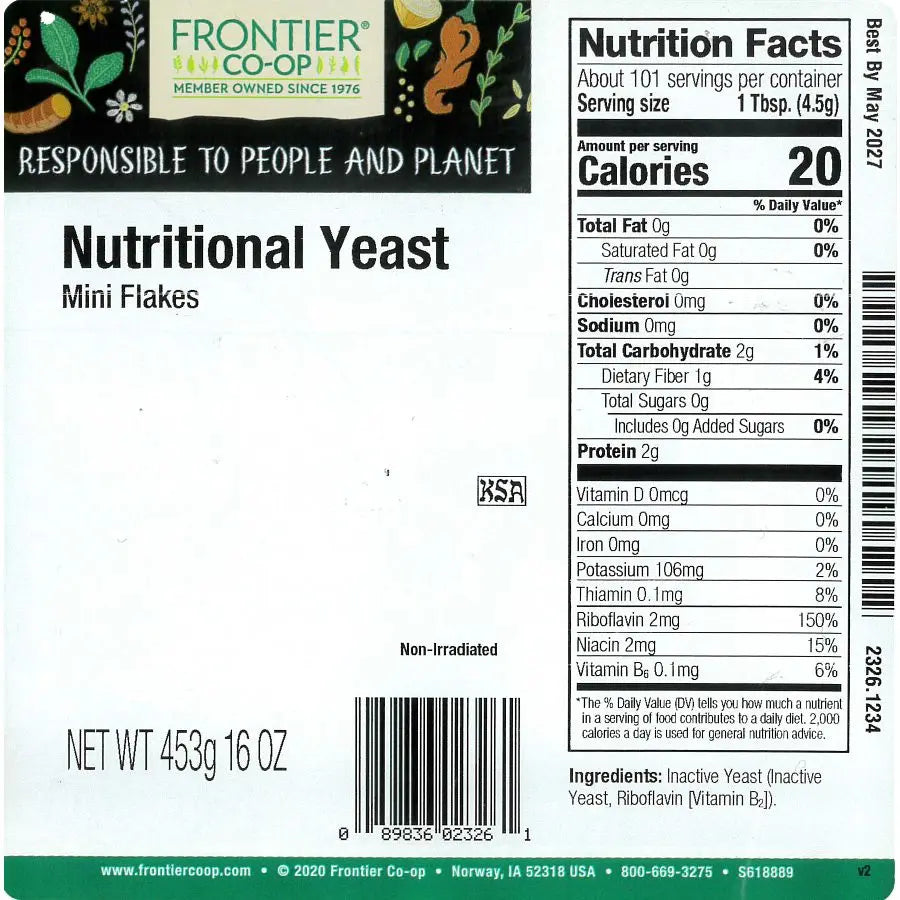 Levadura nutricional Frontier Herb Yeast - Mini copos (1 lb)