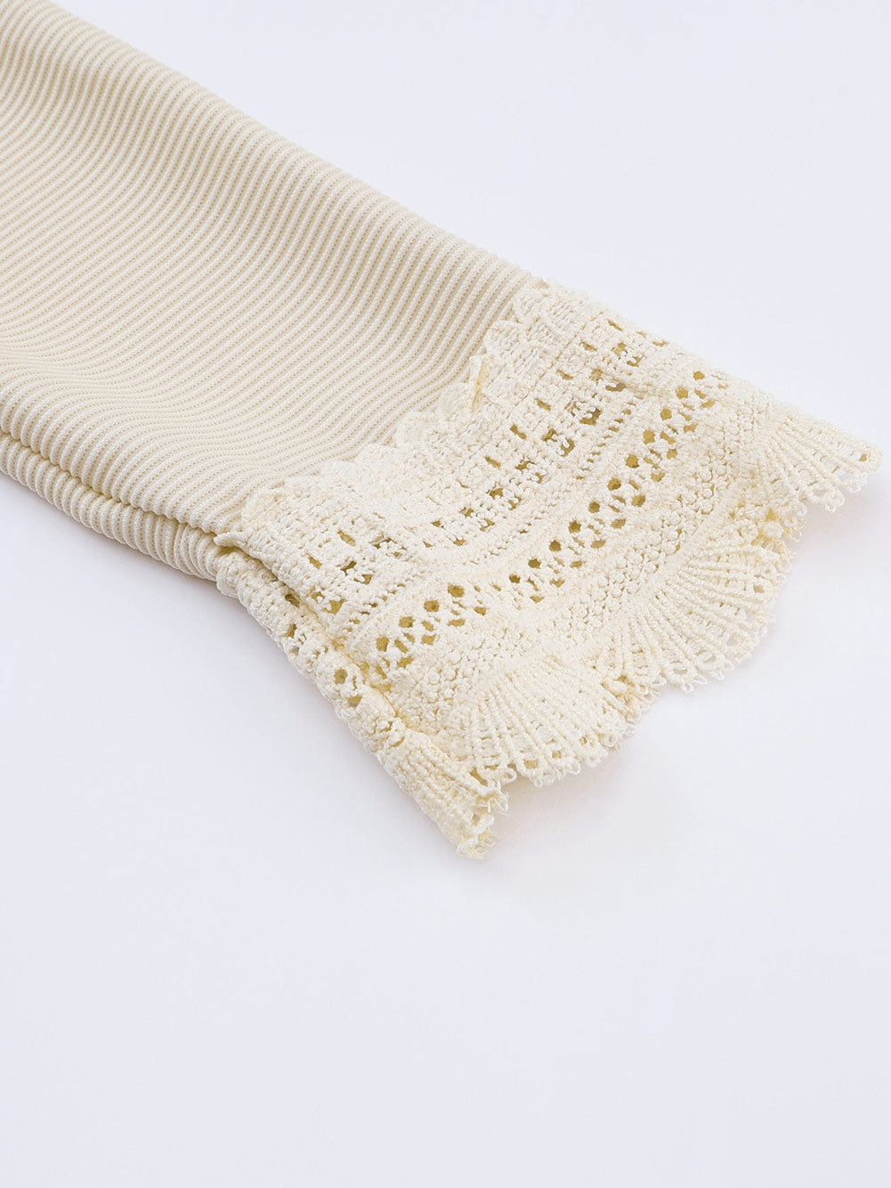 Relaxed Fit Ribbed Knit Blouse with Lace Trim