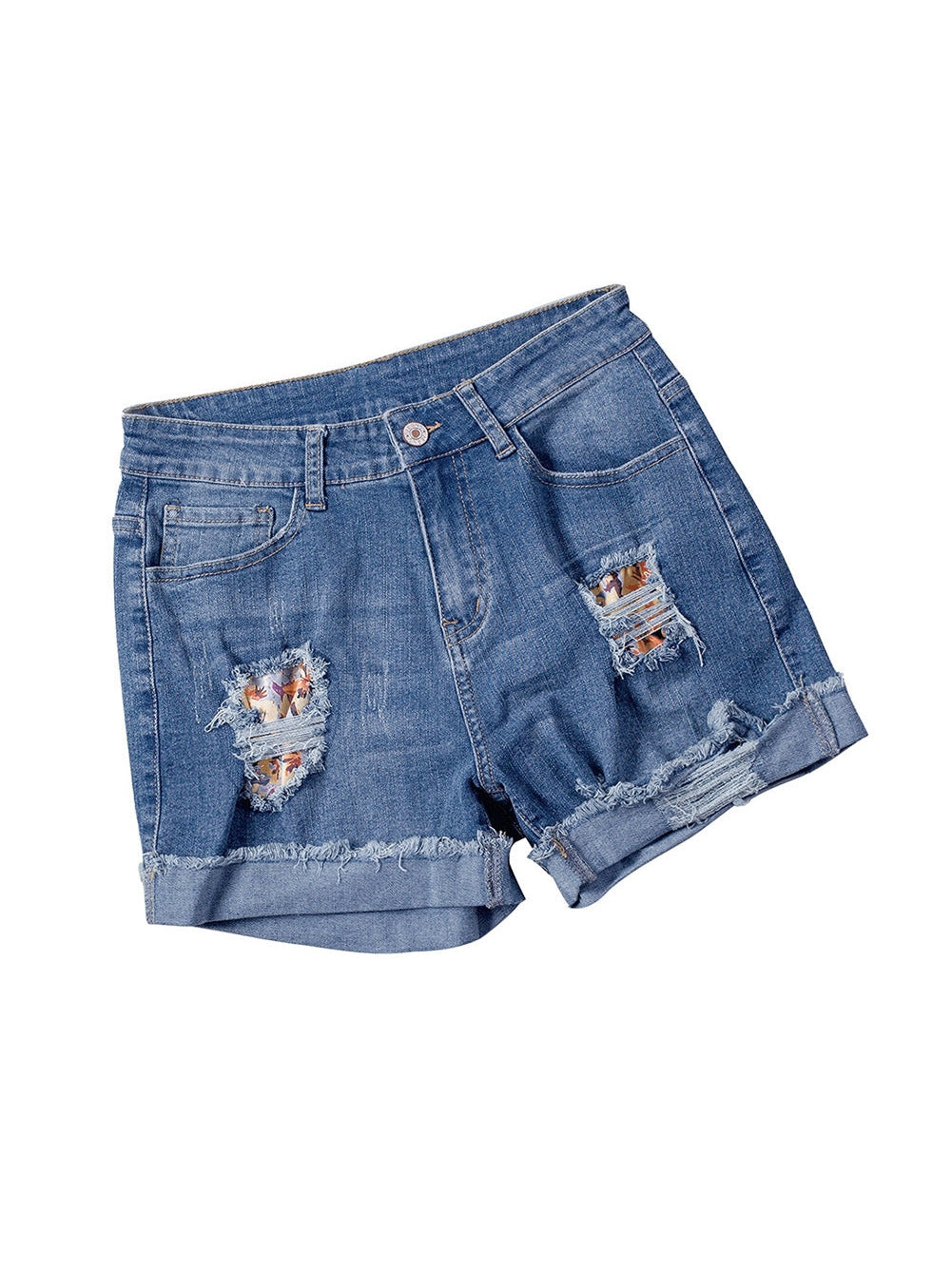 Trendy Ripped Denim Shorts with Unique Floral Design