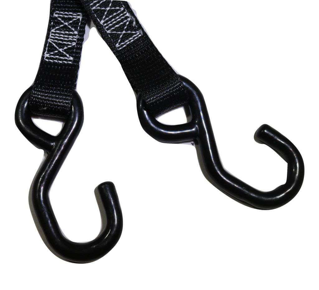 Correa de amarre resistente con hebilla de leva de 2,54 cm x 6,1 m y ganchos de vinilo en forma de S | C120VS-BK