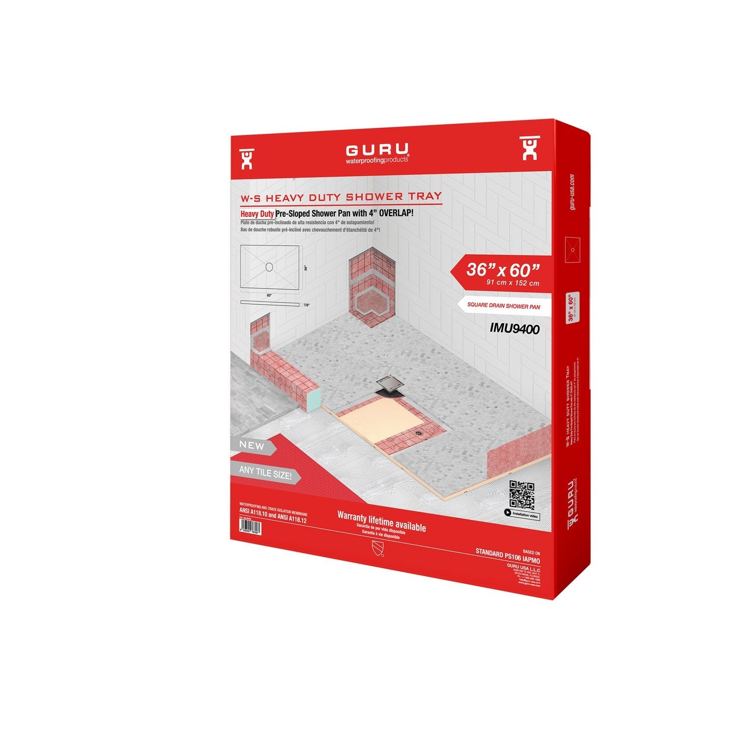 GURU W-S heavy duty shower tray four slopes for square drains
