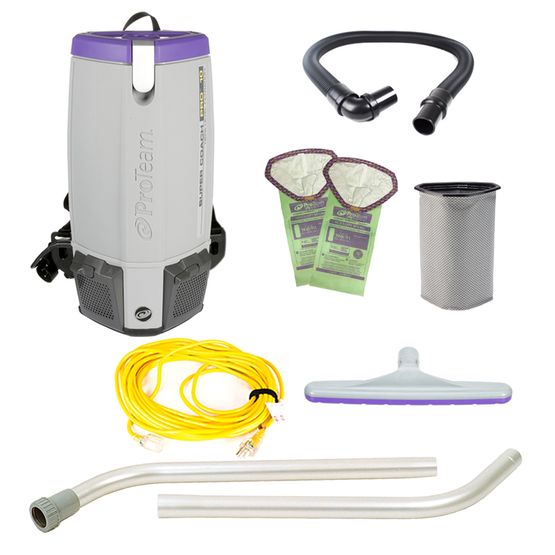 Pro - Team 107744 Super Coach Pro 10, 10 qt. Backpack Vacuum w/ Two-Piece Wand and Xover Tool