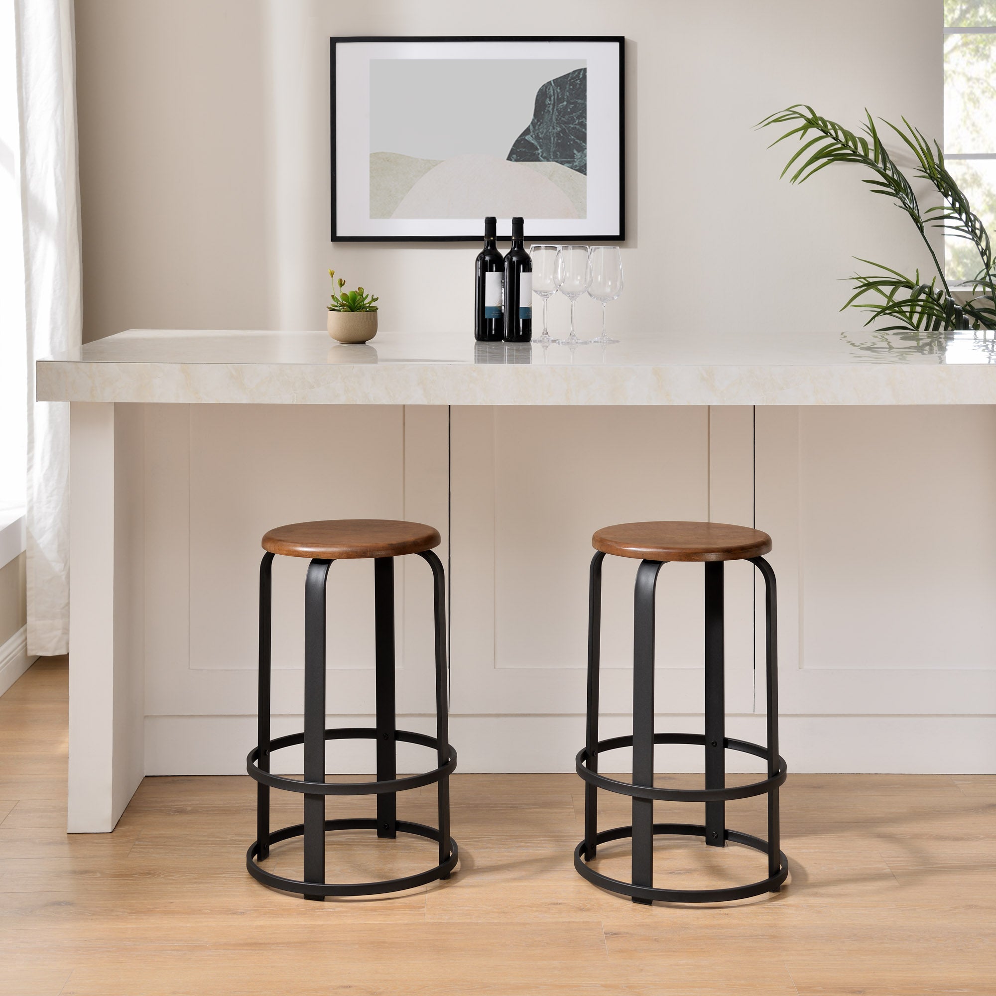 Taburete de bar de cocina redondo de madera y metal de 2 piezas Colton de 26"