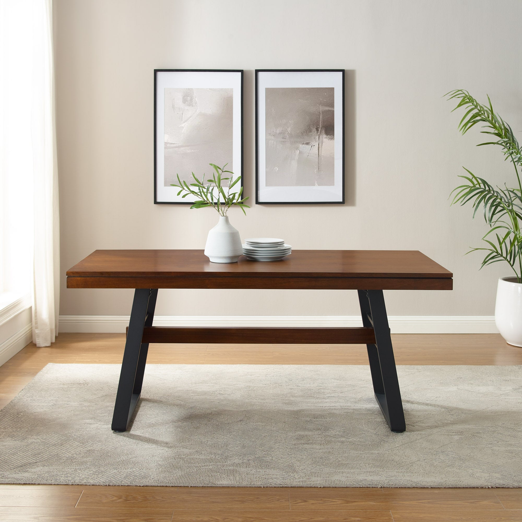 Mesa de comedor y escritorio con patas de puente de estilo industrial moderno de Brickell
