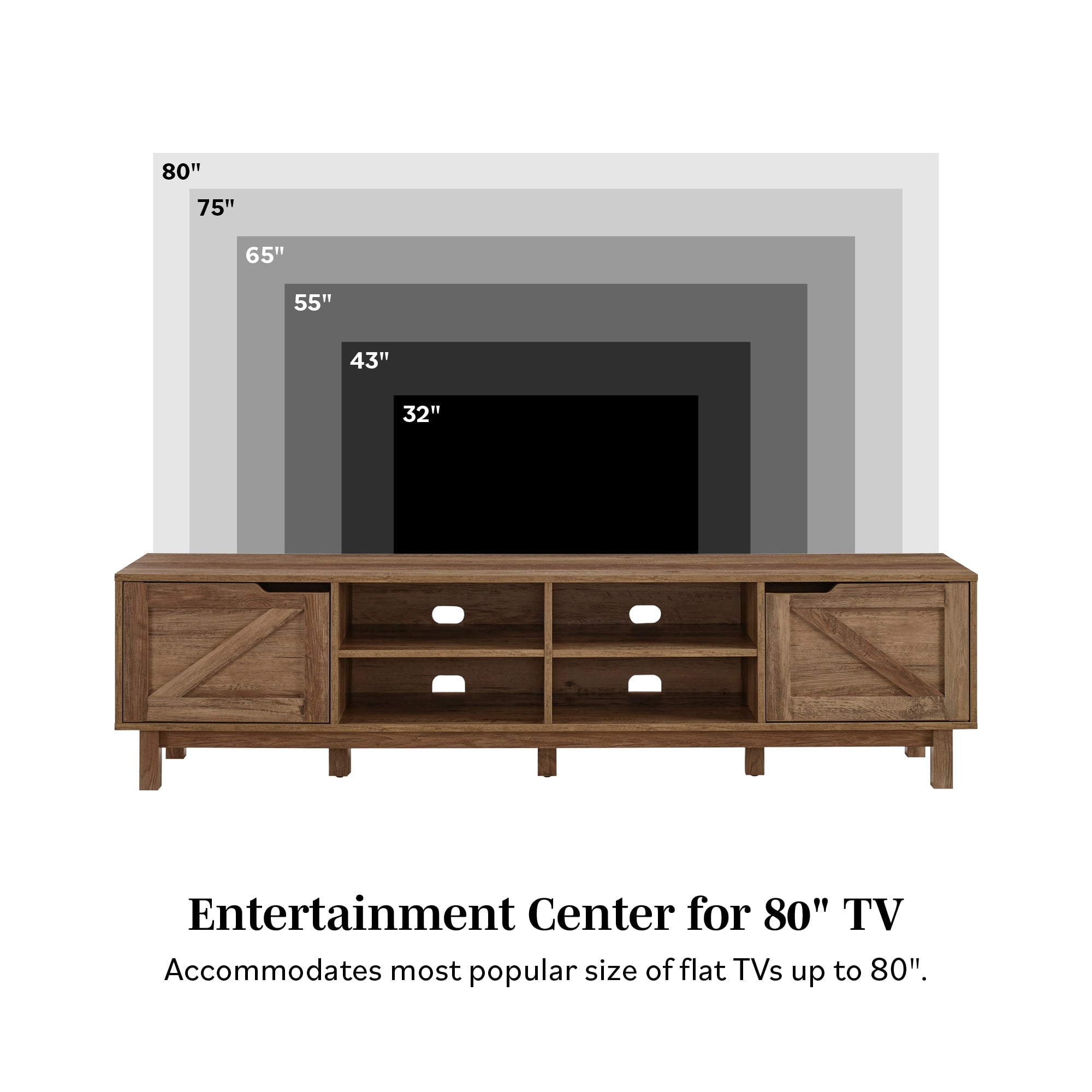 Mueble de TV rústico de 70" con puerta de granero