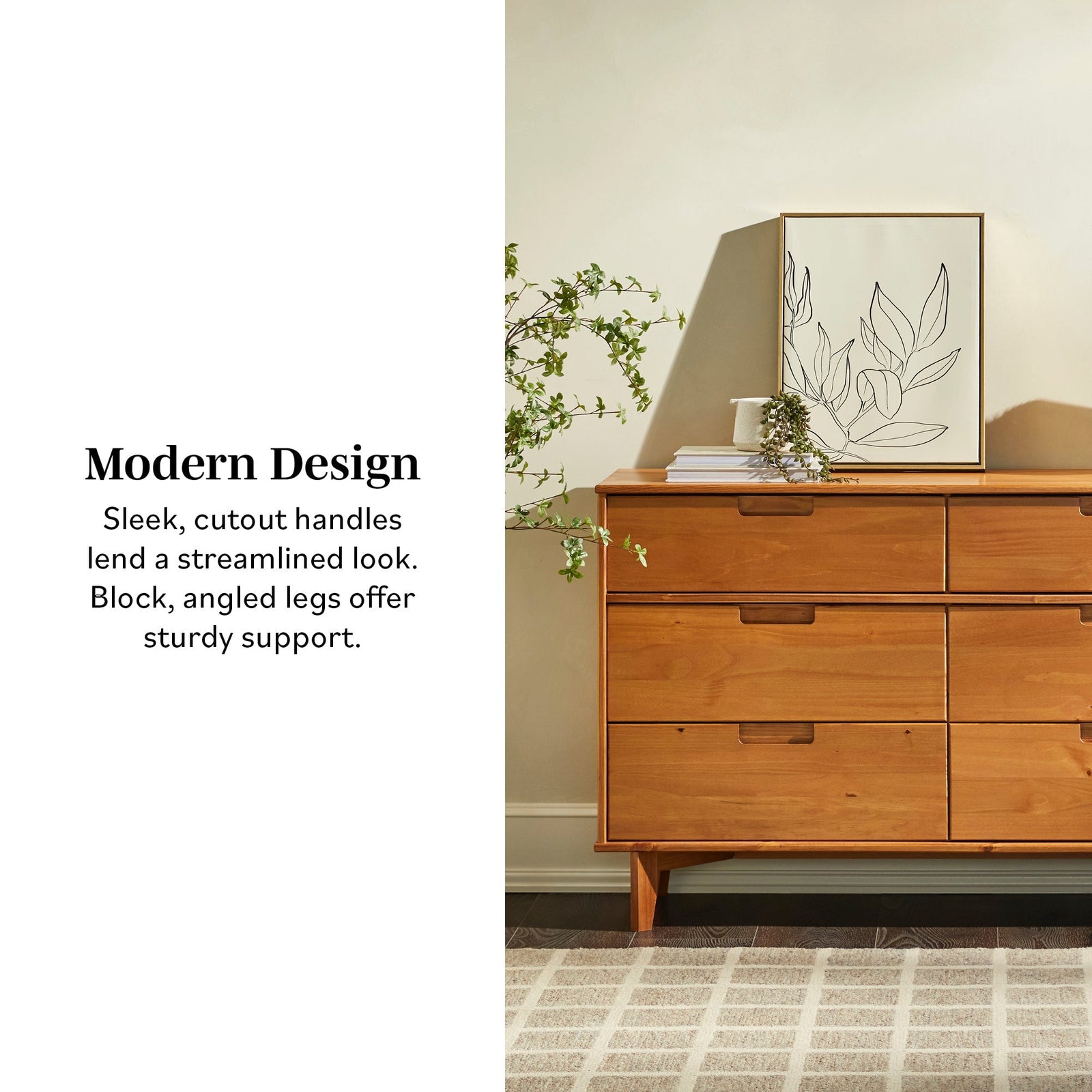 Cómoda moderna de mediados de siglo de madera maciza de Sloane