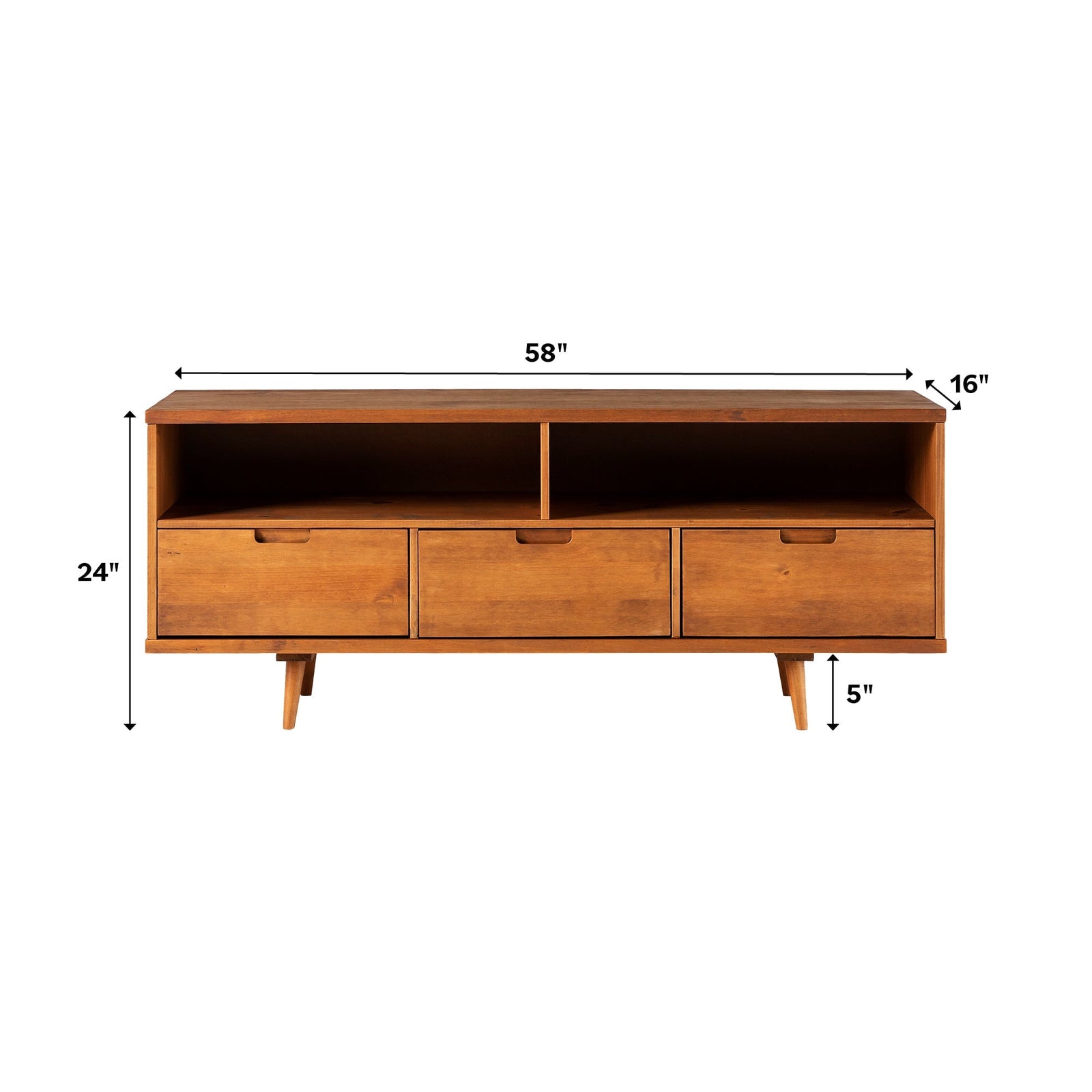 Consola de TV de madera maciza con 3 cajones Sloane