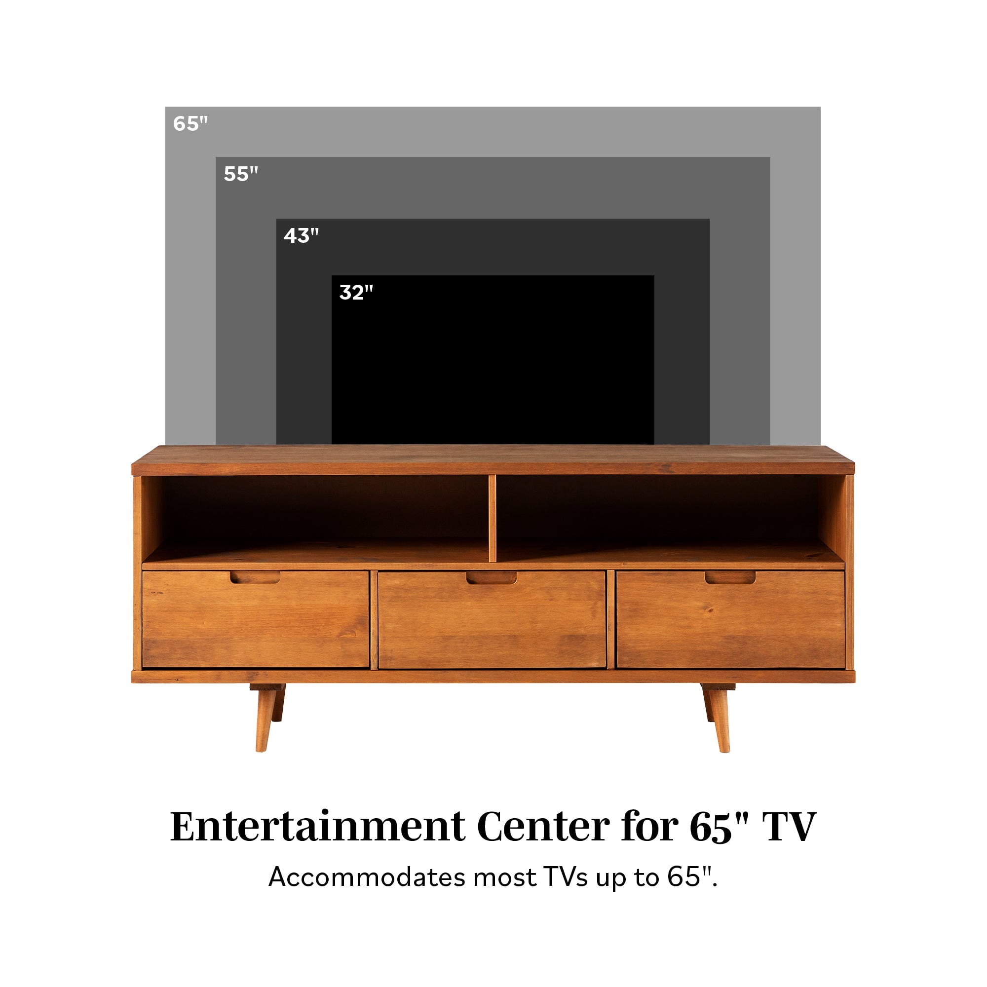Consola de TV de madera maciza con 3 cajones Sloane