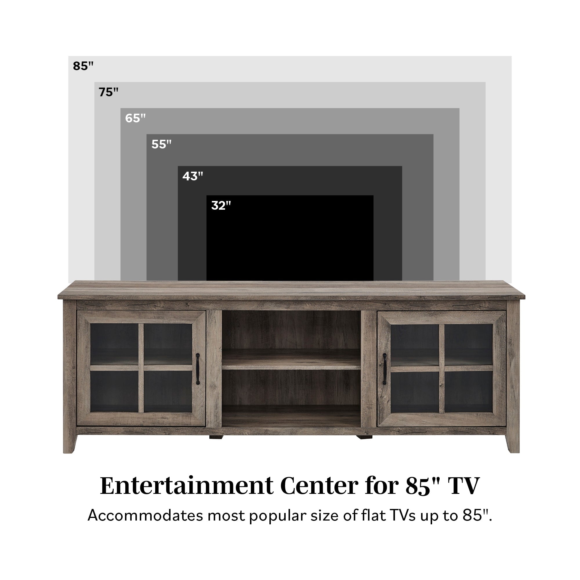 Mueble de TV de madera con dos puertas y ventana de 70" de estilo rústico