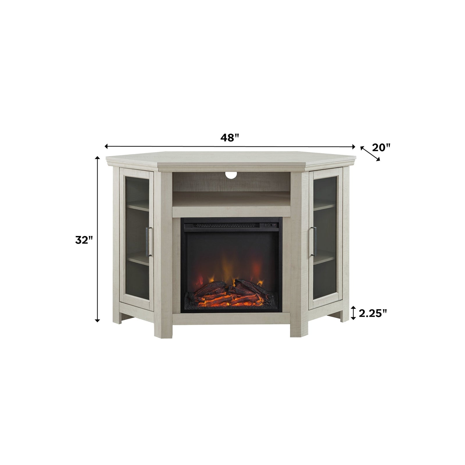 Mueble de TV de esquina con chimenea de madera de 48
