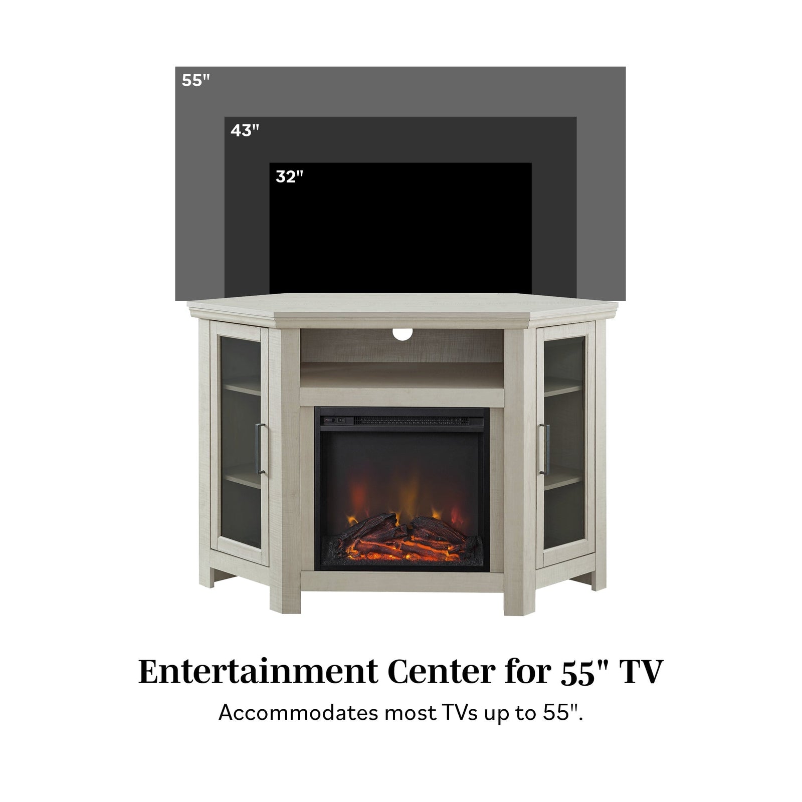 Mueble de TV de esquina con chimenea de madera de 48