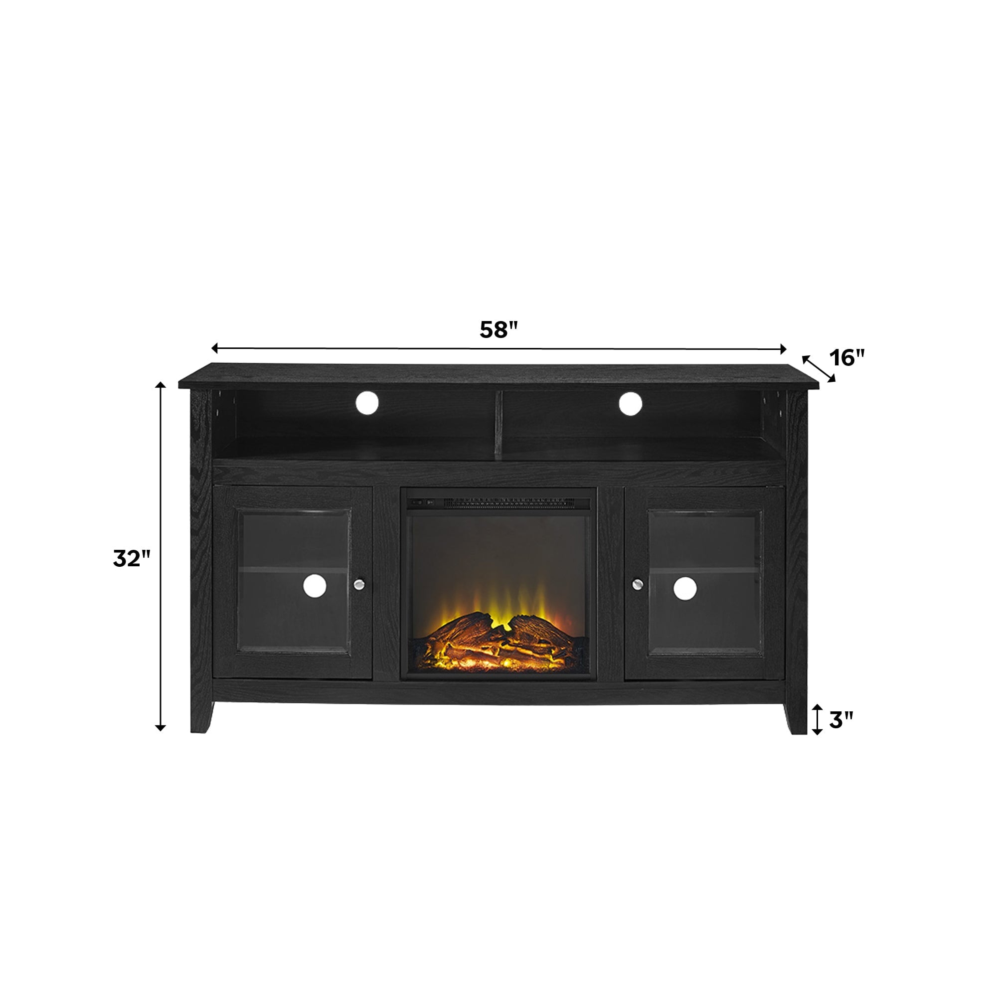 Mueble de TV de madera y vidrio con chimenea de estilo transicional de 58" Wasatch