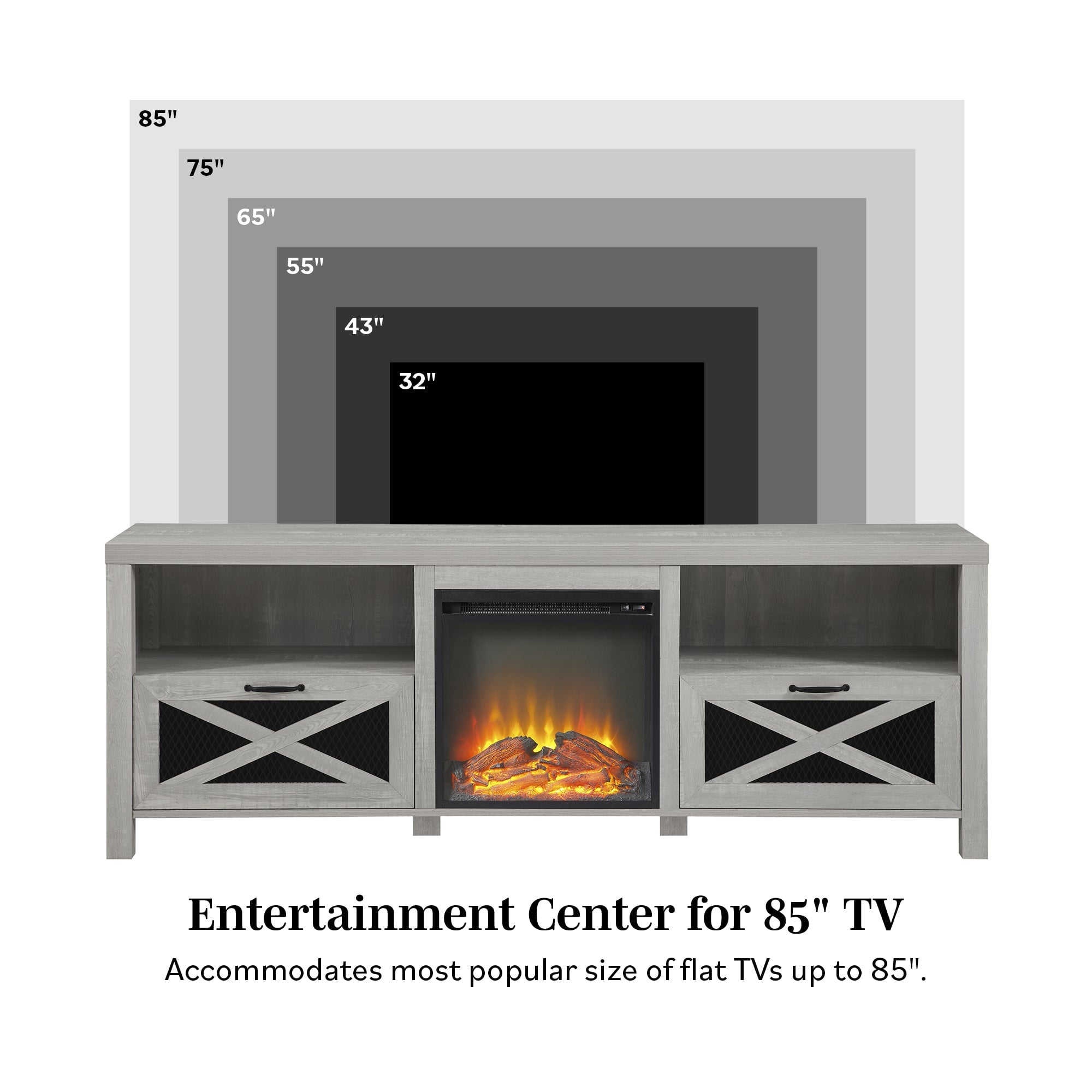Mueble de TV con chimenea rústica de 70" de Farmhouse Abilene