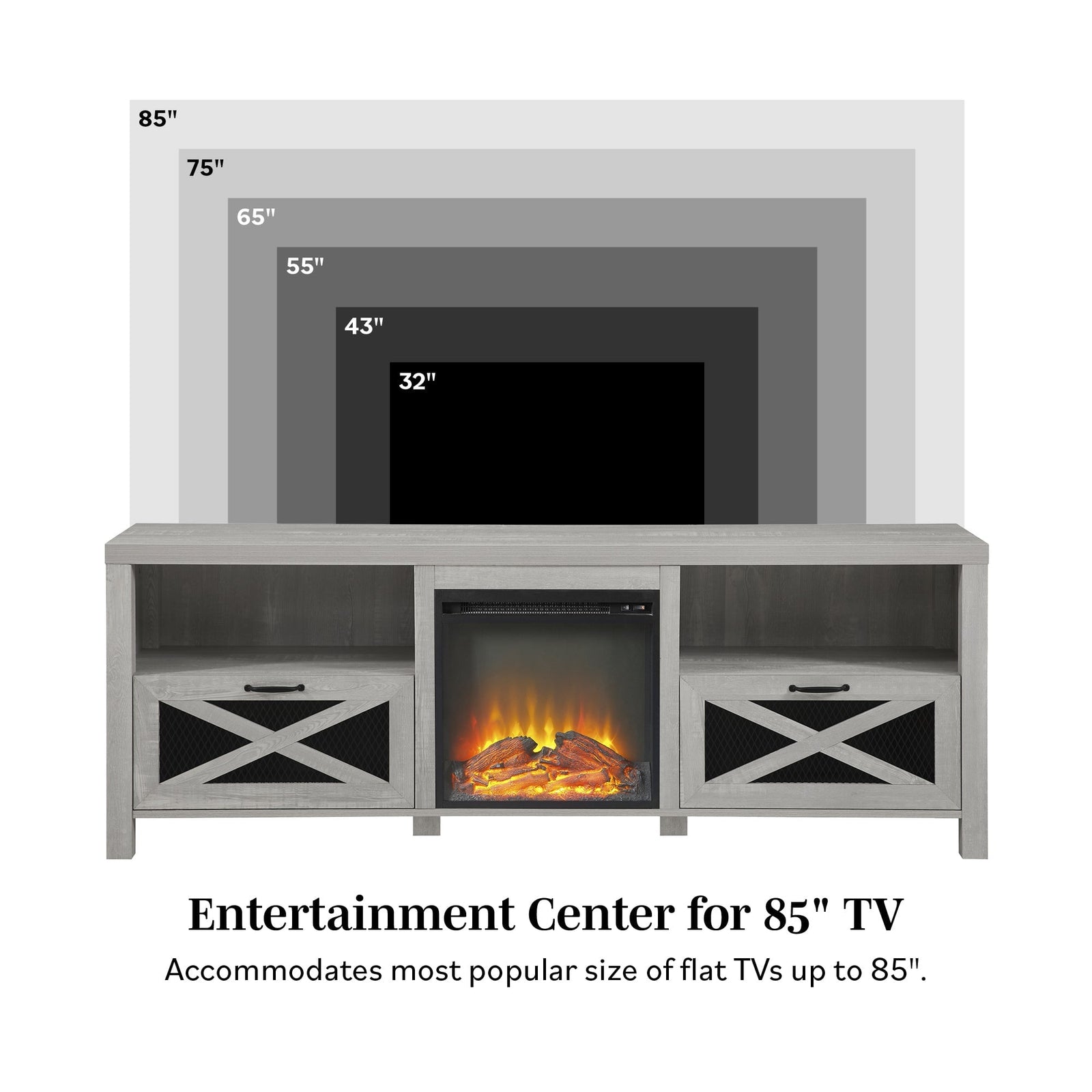 Mueble de TV con chimenea rústica de 70