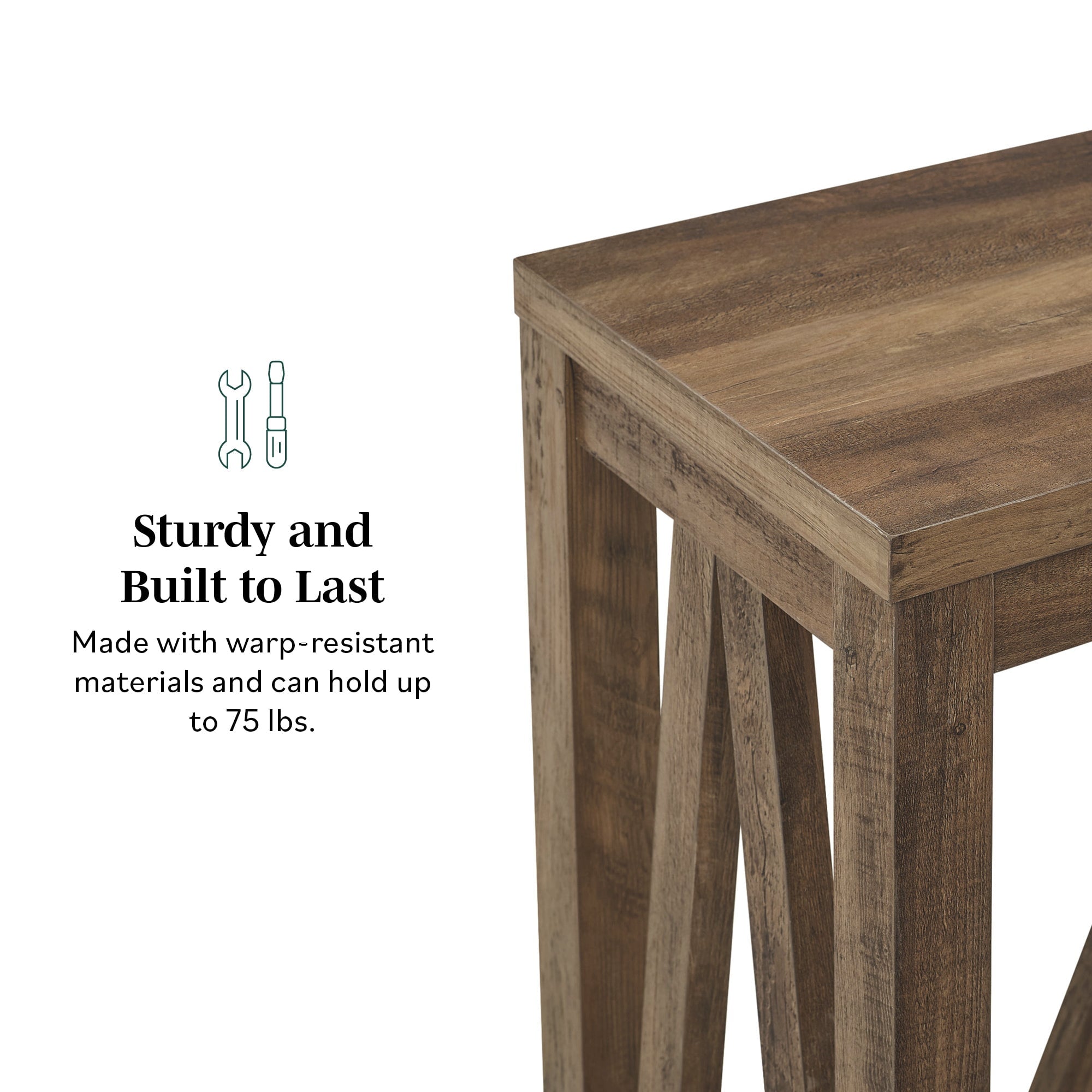 Mesa de entrada rústica con estructura en forma de A