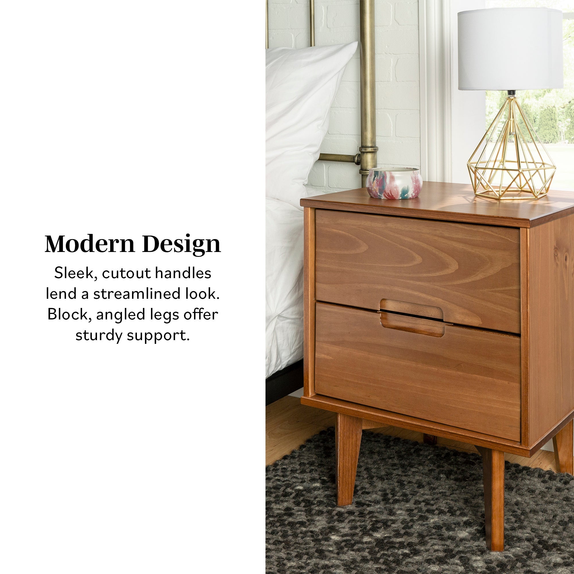 Mesita de noche moderna de madera maciza de mediados de siglo de Sloane