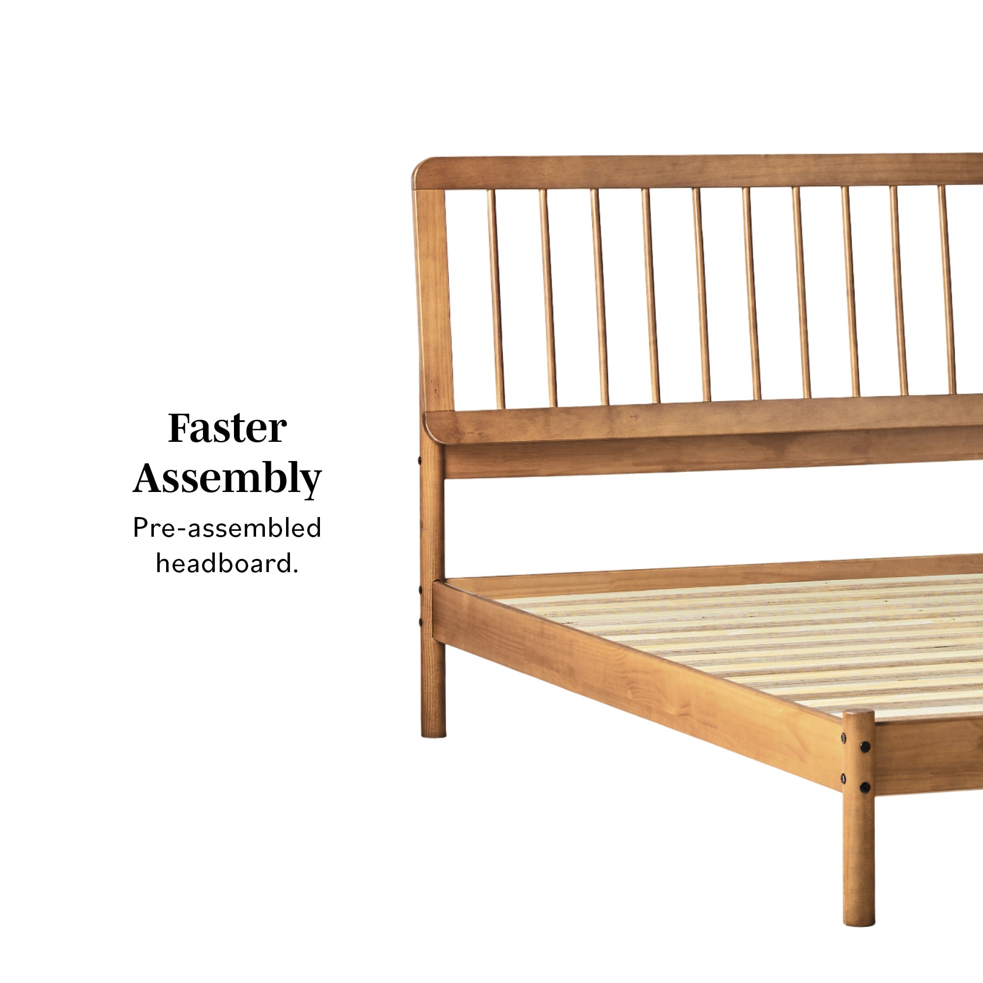 Cama de madera maciza con estructura de husillo de estilo moderno de mediados de siglo