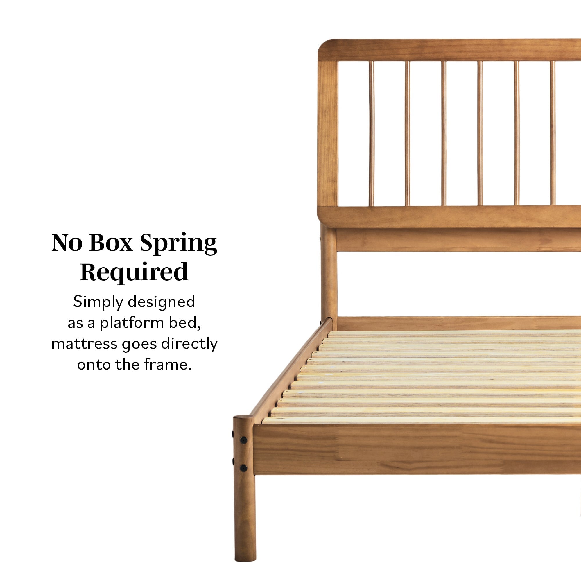 Cama de madera maciza con estructura de husillo de estilo moderno de mediados de siglo