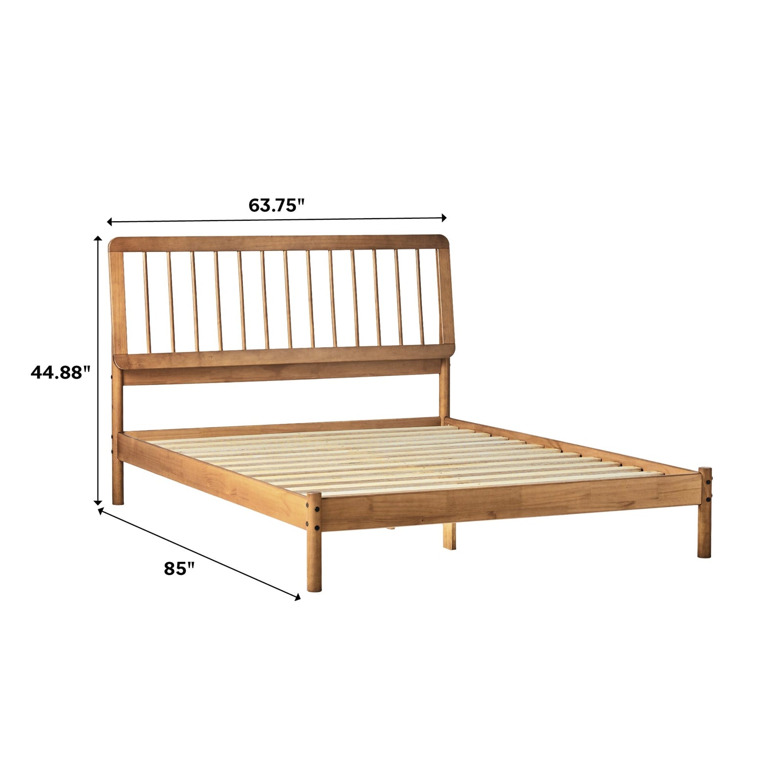Cama de madera maciza con estructura de husillo de estilo moderno de mediados de siglo