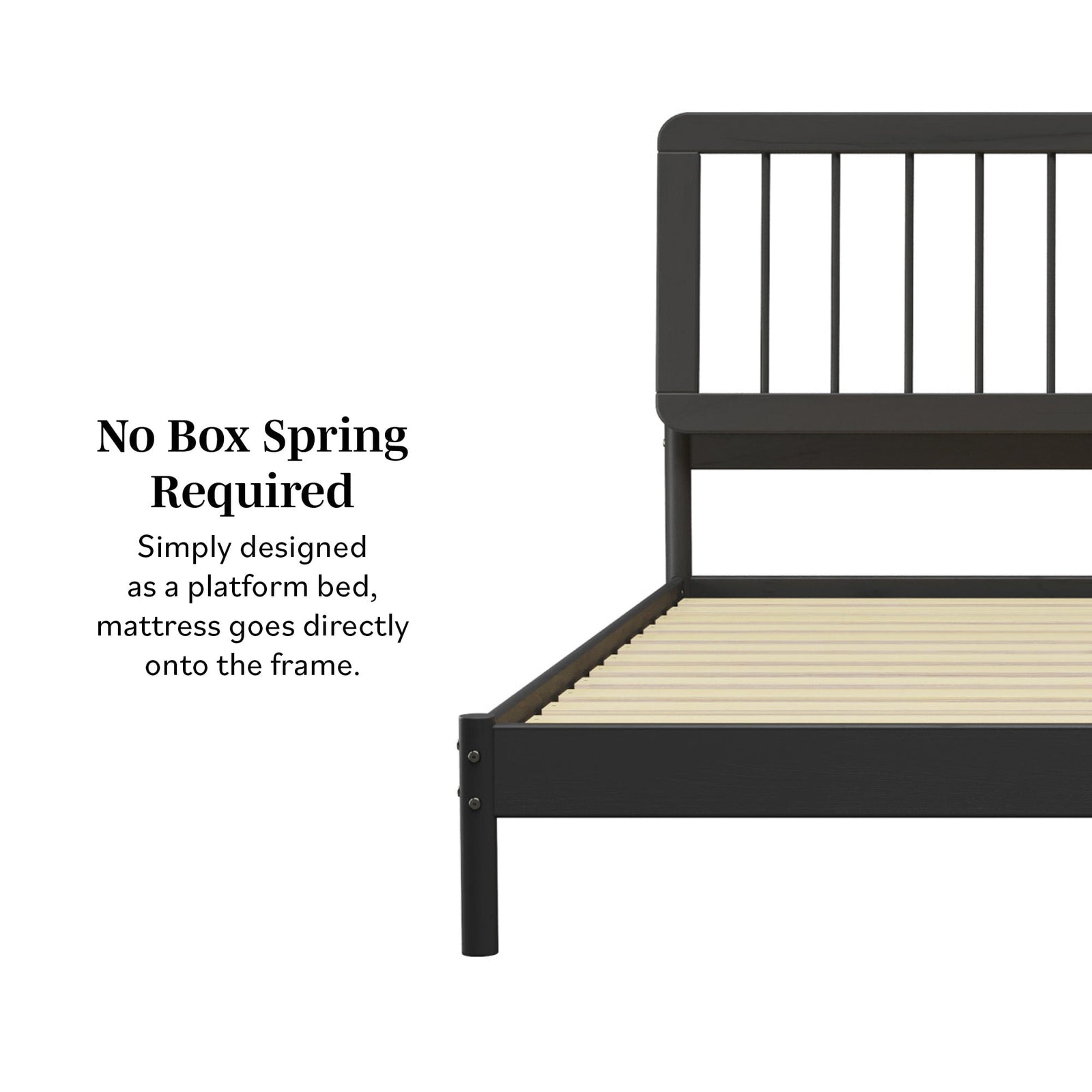 Cama de madera maciza con estructura de husillo de estilo moderno de mediados de siglo