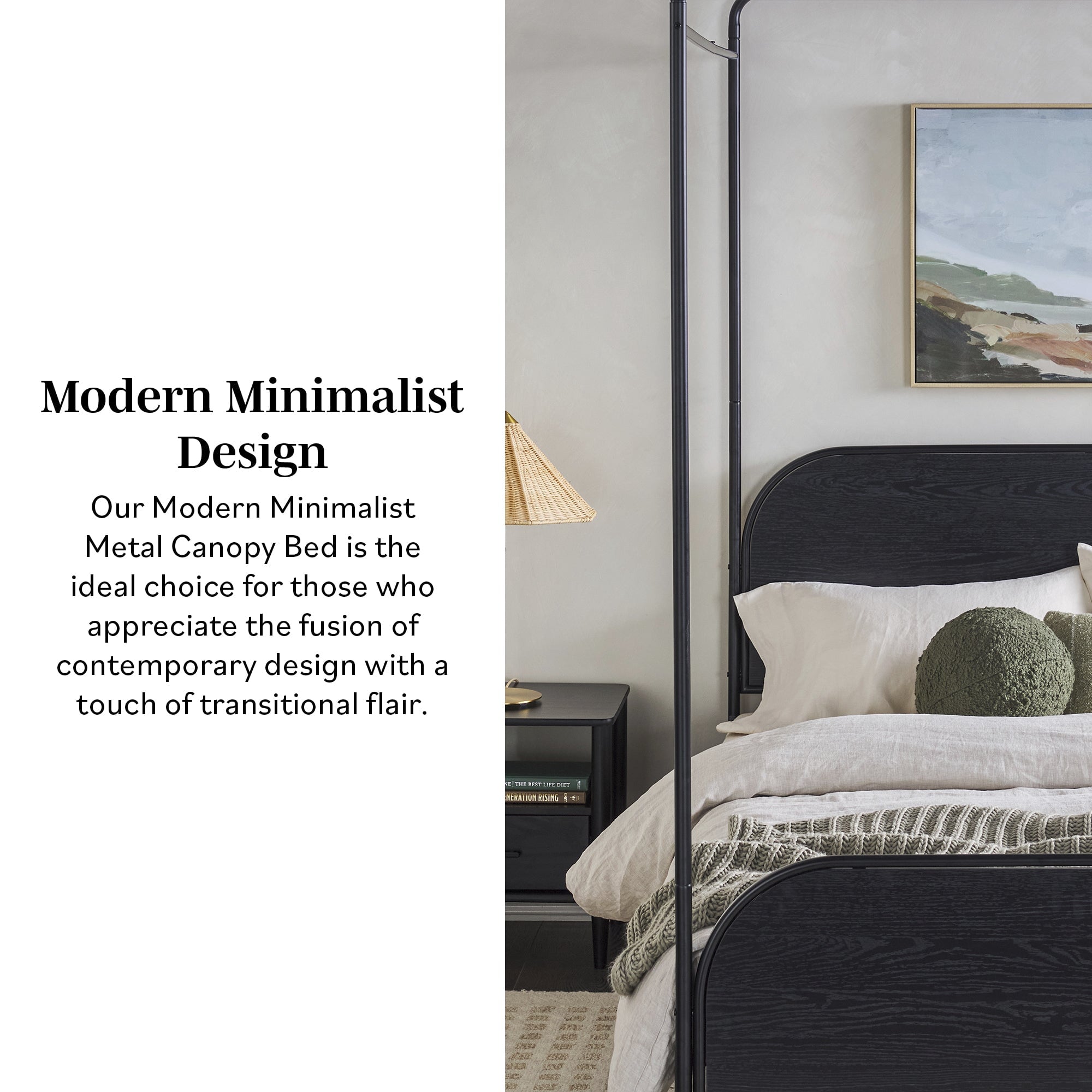 Cama Queen con dosel de madera y metal estilo moderno Metro